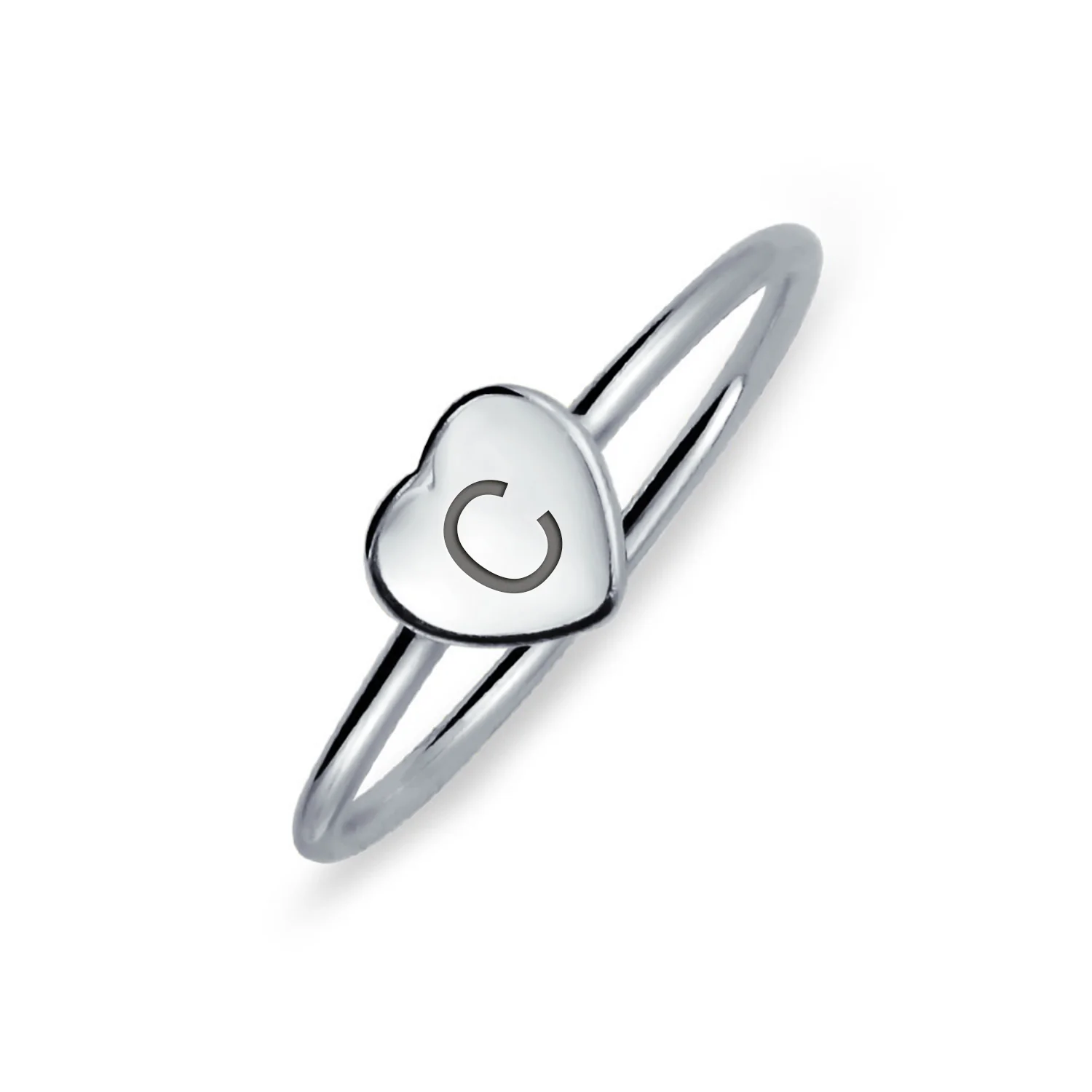 Tiny Blank Heart Shape for Initial Monogram Signet Ring .925 Sterling Silver - Image 3