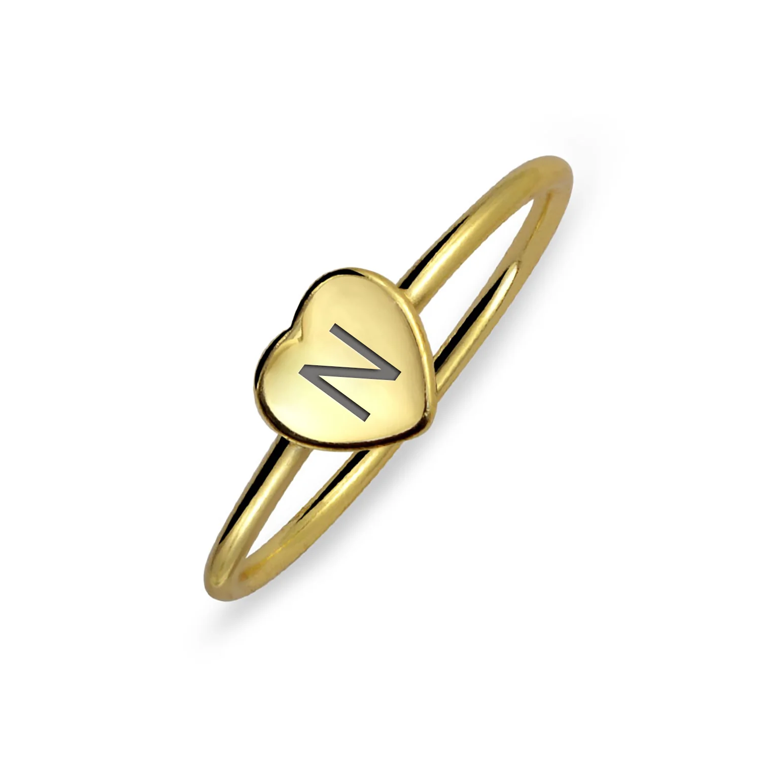 Tiny Minimalist Silver Ring Heart Shape Initial Monogram Gold Plated Sterling - Image 11