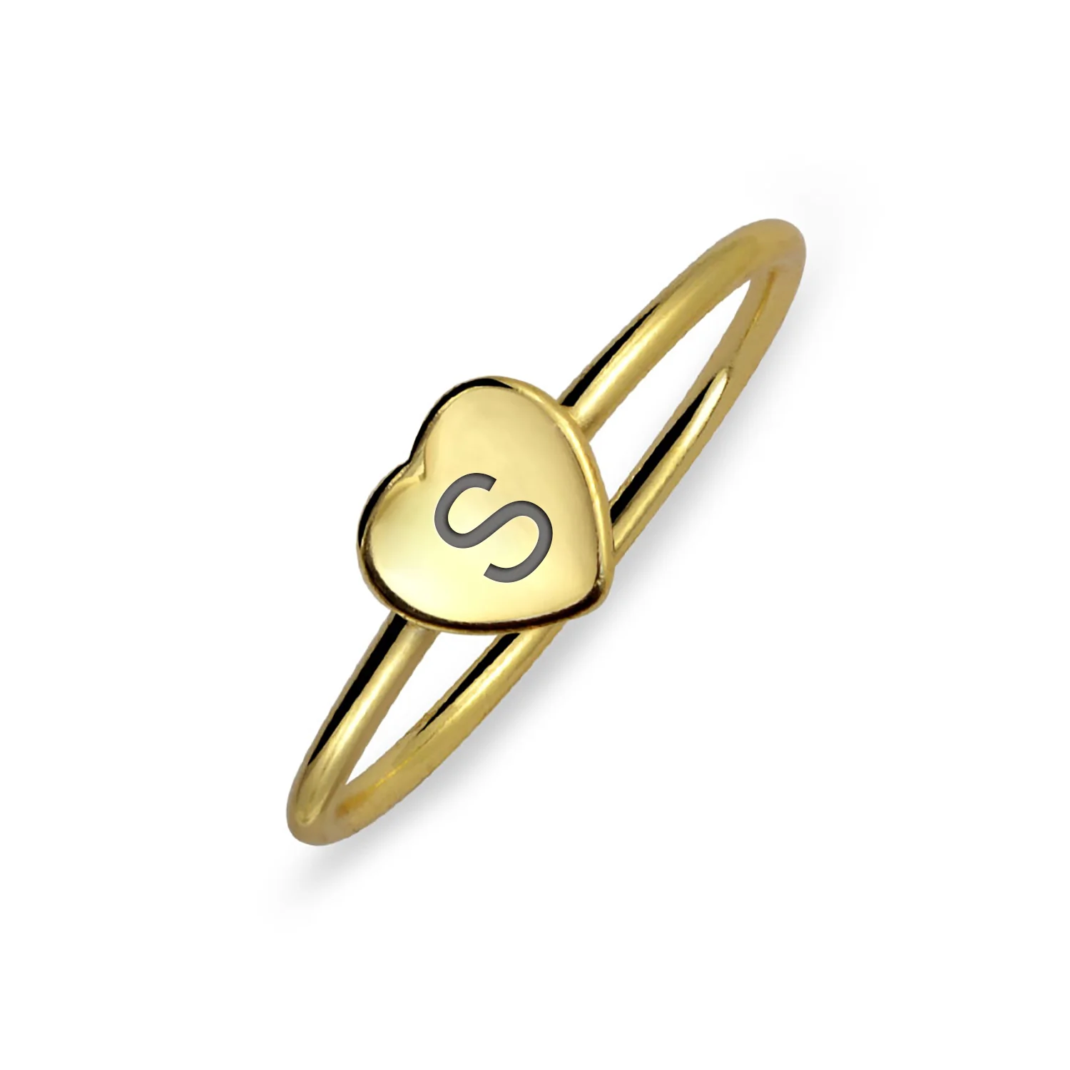 Tiny Minimalist Silver Ring Heart Shape Initial Monogram Gold Plated Sterling - Image 14