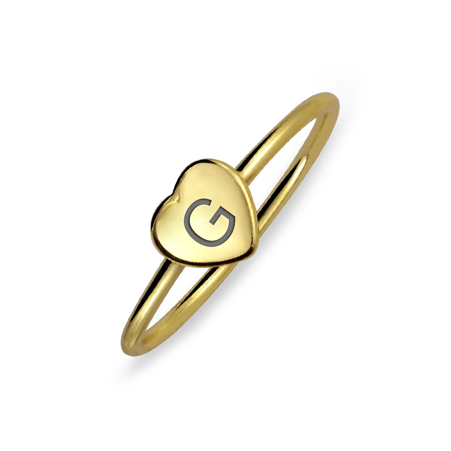 Tiny Minimalist Silver Ring Heart Shape Initial Monogram Gold Plated Sterling - Image 16