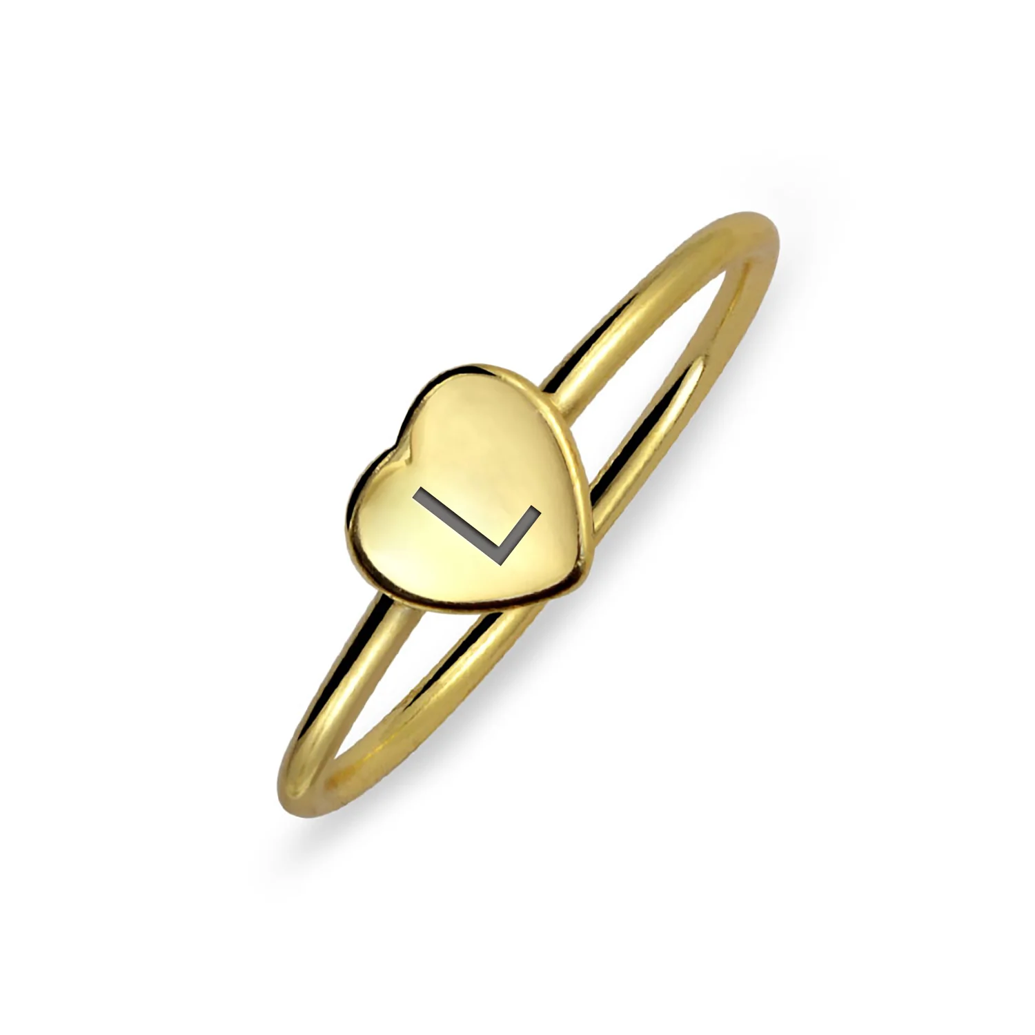 Tiny Minimalist Silver Ring Heart Shape Initial Monogram Gold Plated Sterling - Image 17