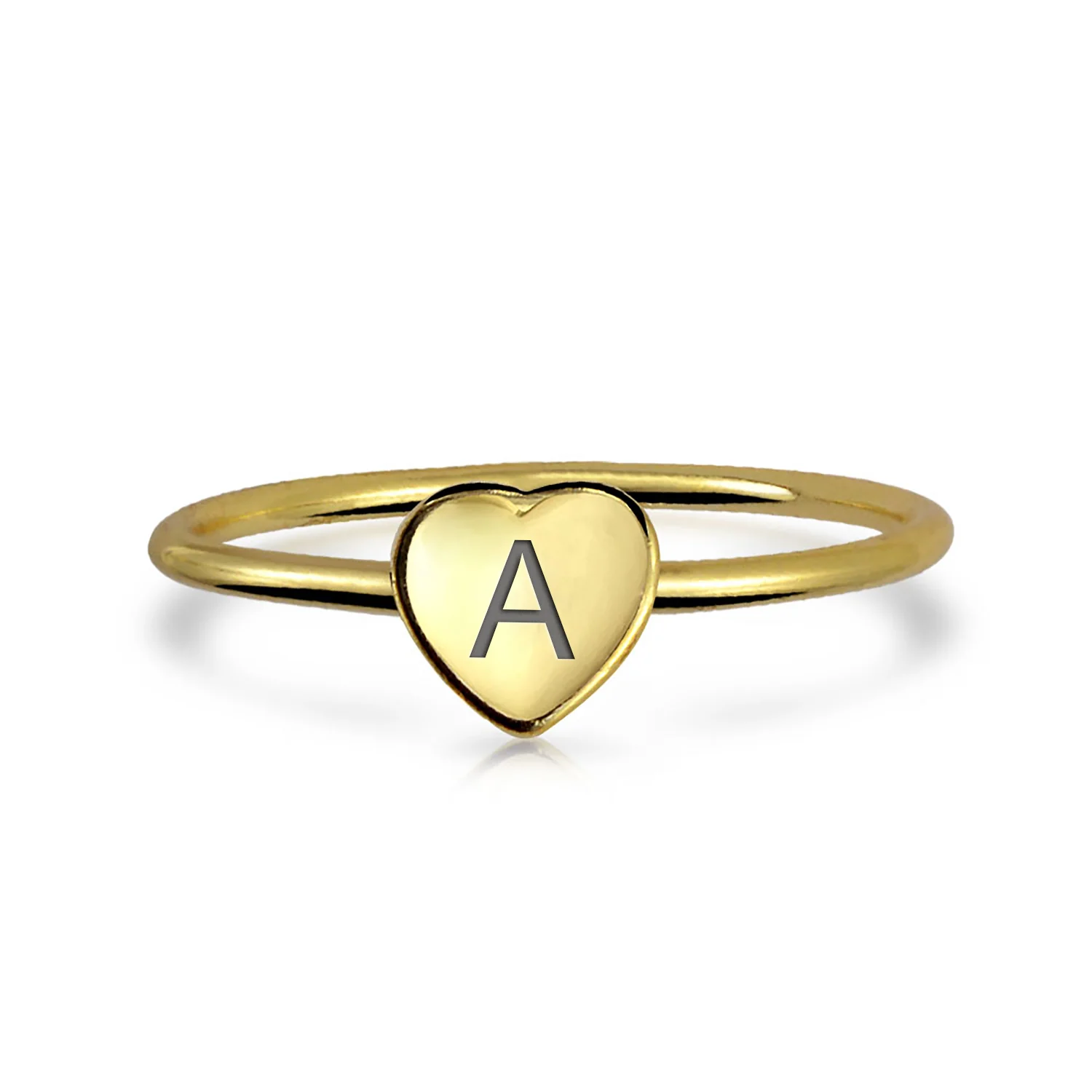 Tiny Minimalist Silver Ring Heart Shape Initial Monogram Gold Plated Sterling - Image 18