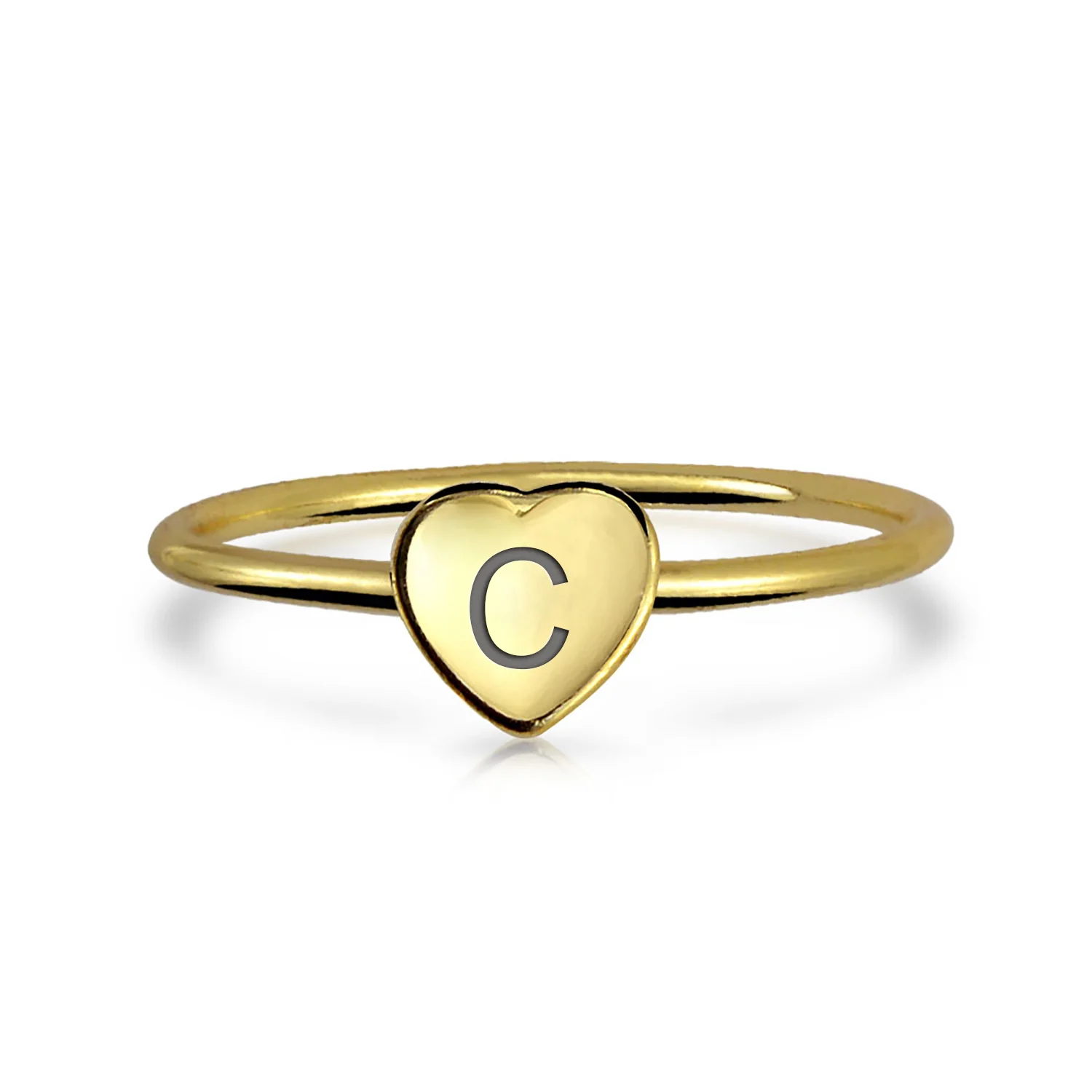 Tiny Minimalist Silver Ring Heart Shape Initial Monogram Gold Plated Sterling - Image 21