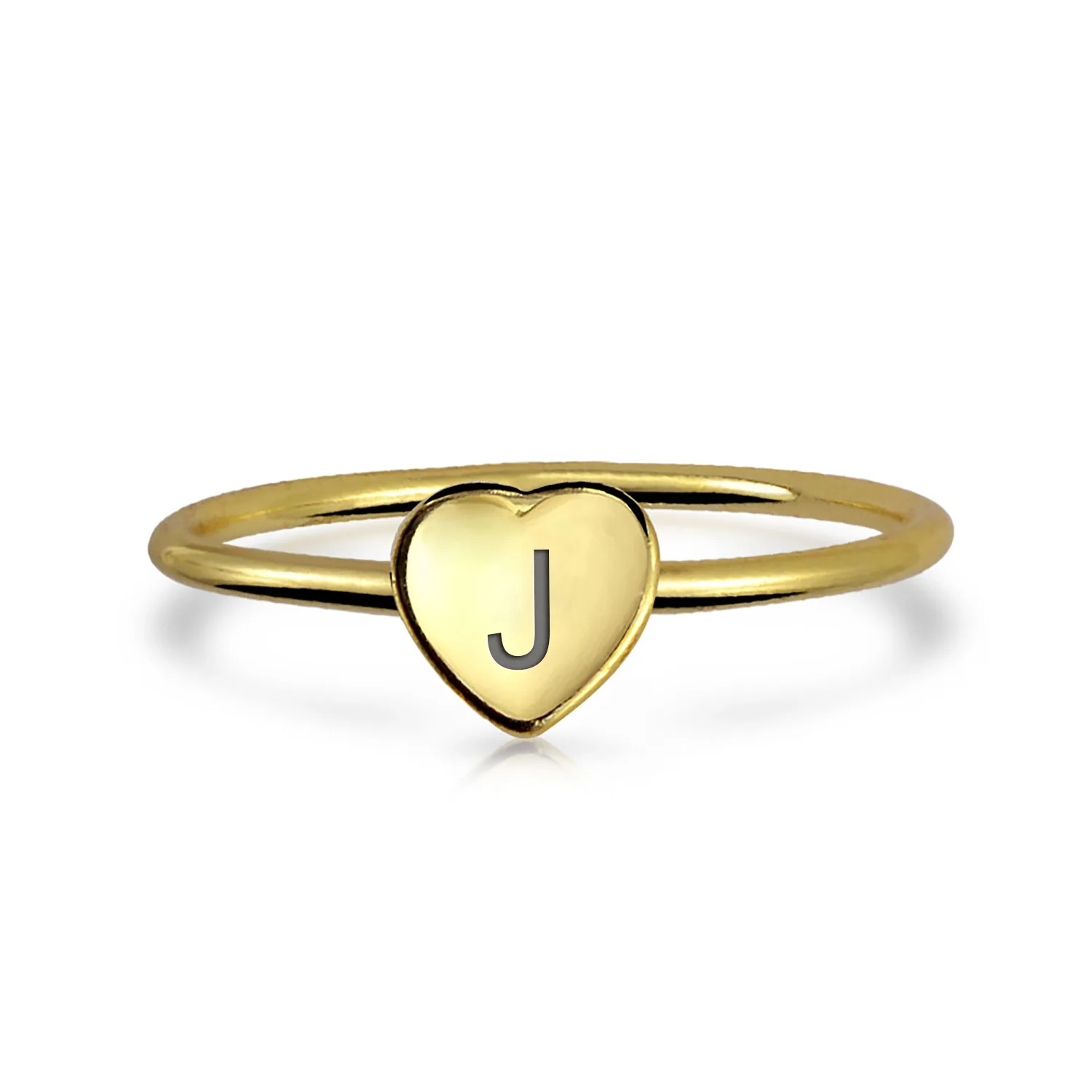 Tiny Minimalist Silver Ring Heart Shape Initial Monogram Gold Plated Sterling - Image 25