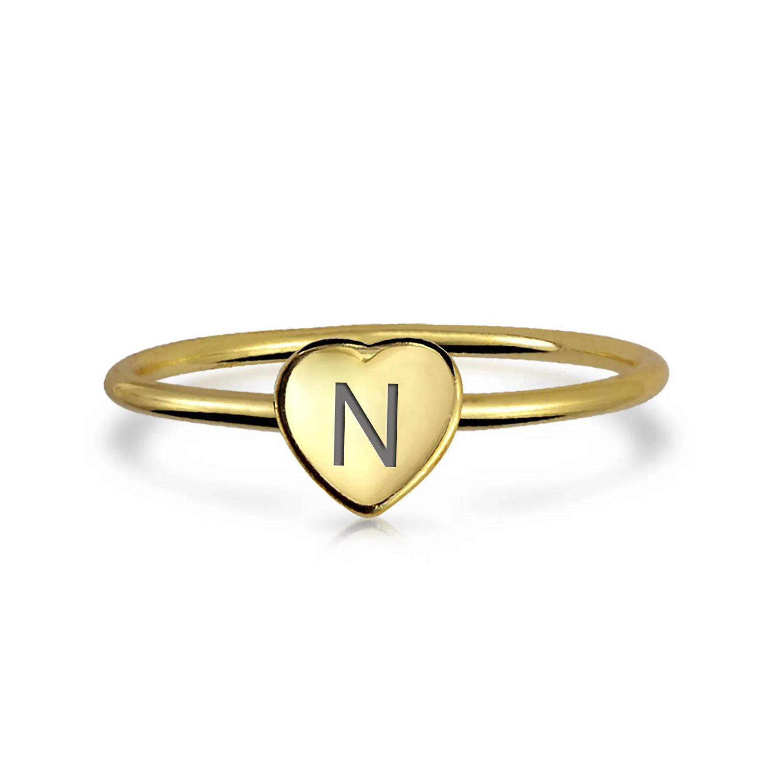 Tiny Minimalist Silver Ring Heart Shape Initial Monogram Gold Plated Sterling - Image 28