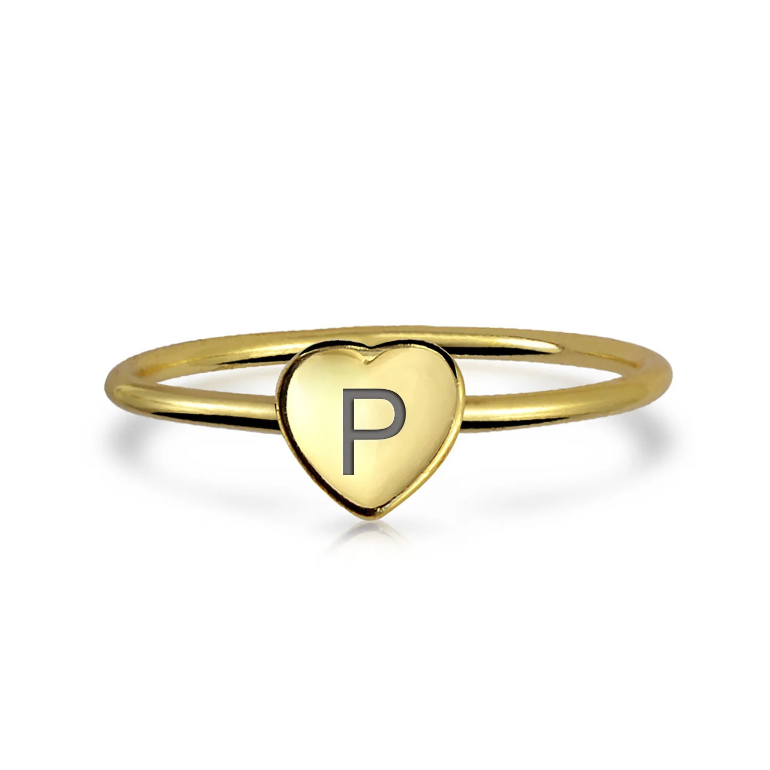 Tiny Minimalist Silver Ring Heart Shape Initial Monogram Gold Plated Sterling - Image 29