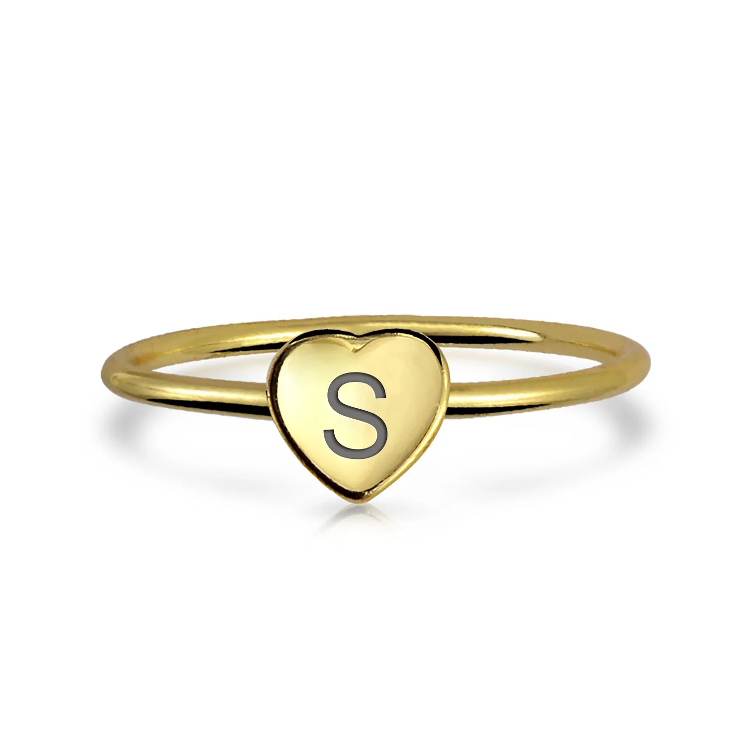 Tiny Minimalist Silver Ring Heart Shape Initial Monogram Gold Plated Sterling - Image 31