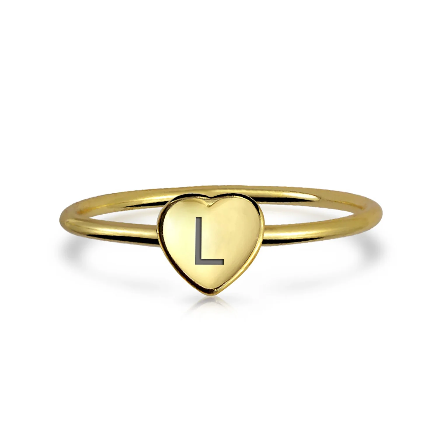 Tiny Minimalist Silver Ring Heart Shape Initial Monogram Gold Plated Sterling - Image 34