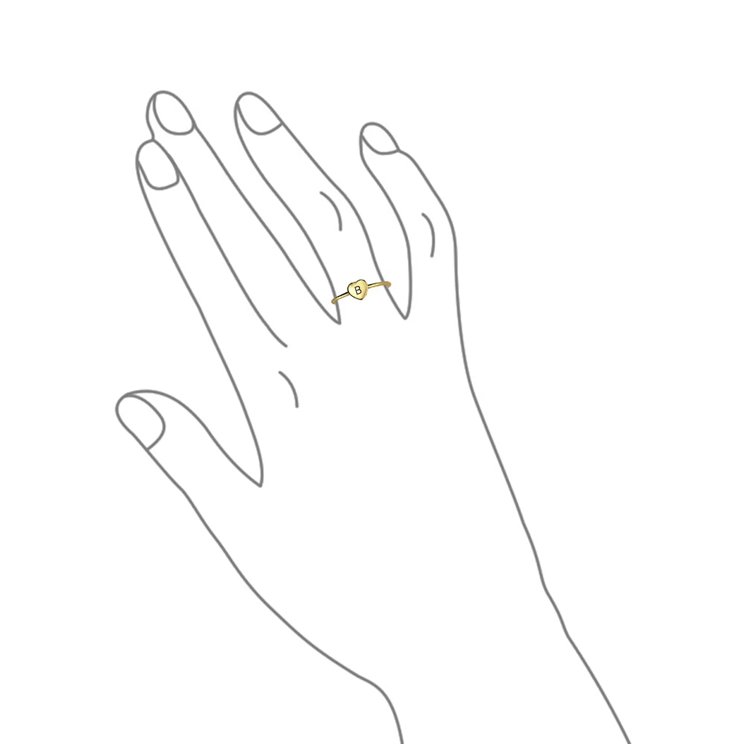 Tiny Minimalist Silver Ring Heart Shape Initial Monogram Gold Plated Sterling - Image 37