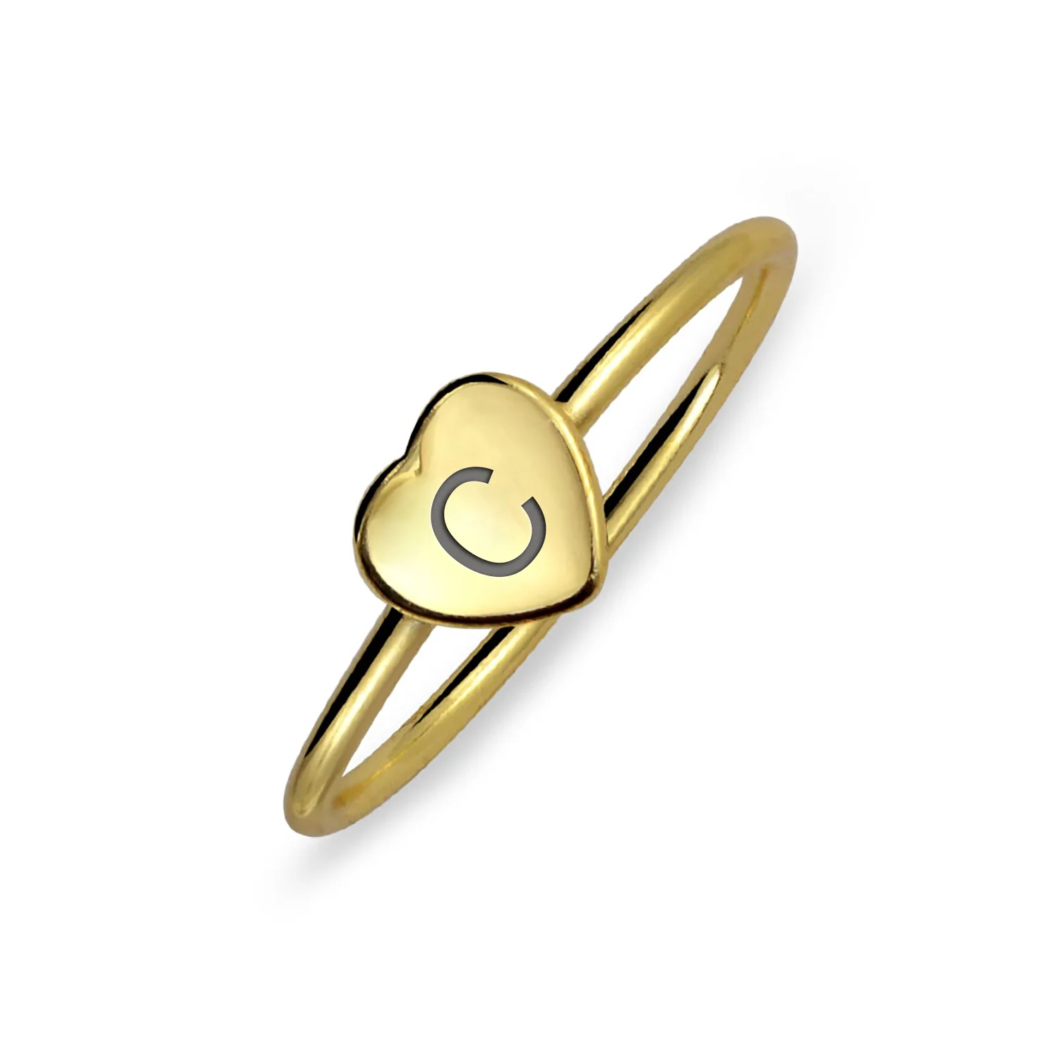 Tiny Minimalist Silver Ring Heart Shape Initial Monogram Gold Plated Sterling - Image 4