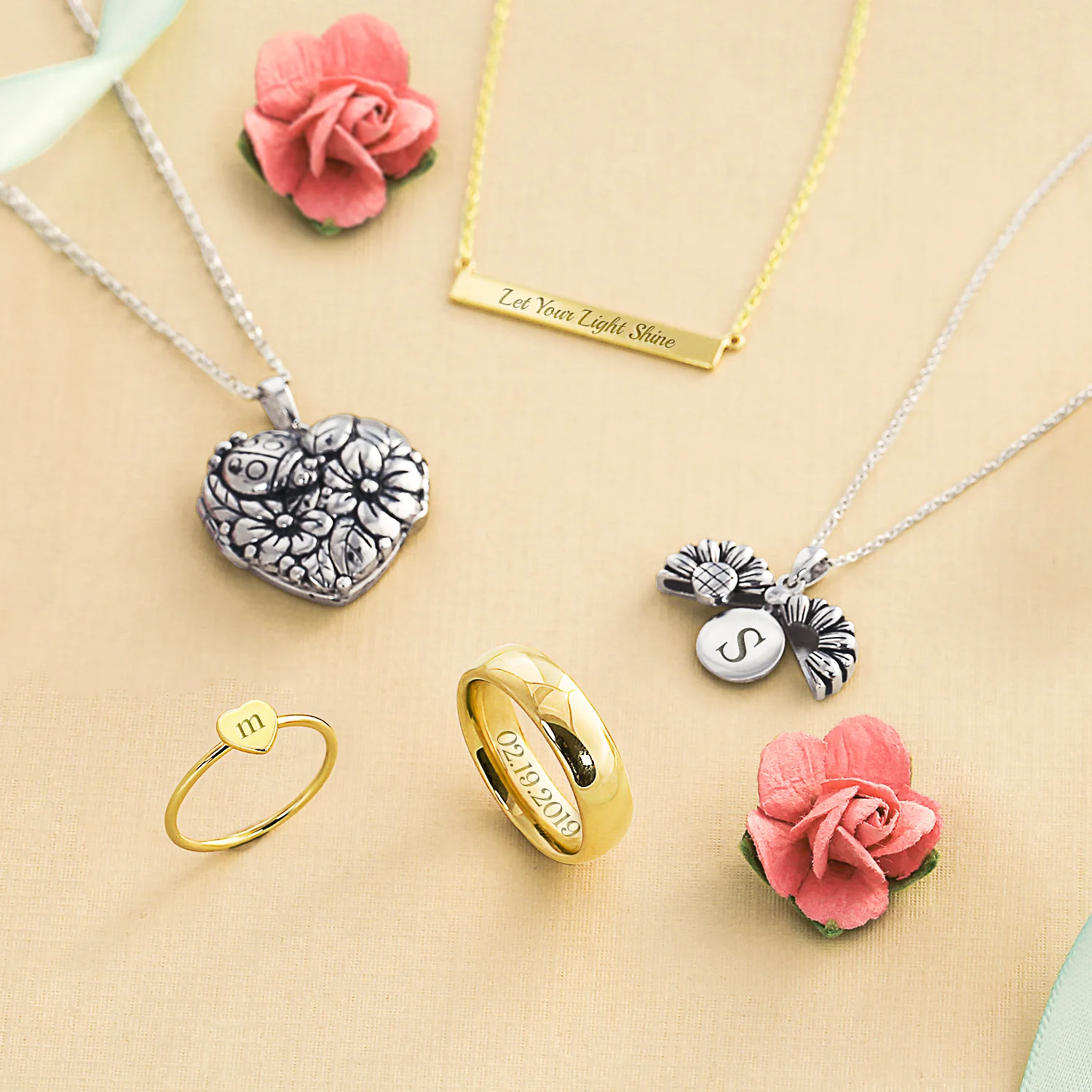 Tiny Minimalist Silver Ring Heart Shape Initial Monogram Gold Plated Sterling - Image 66