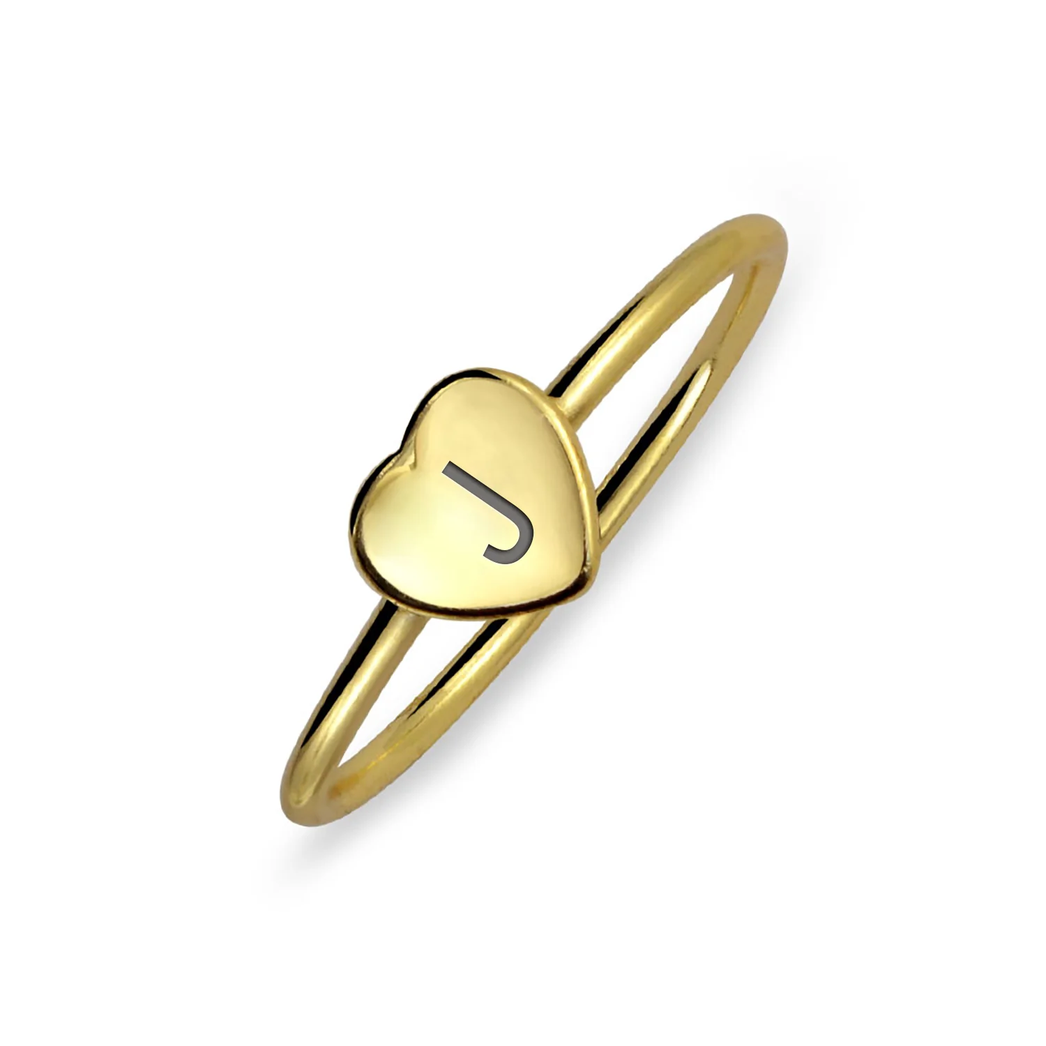 Tiny Minimalist Silver Ring Heart Shape Initial Monogram Gold Plated Sterling - Image 8
