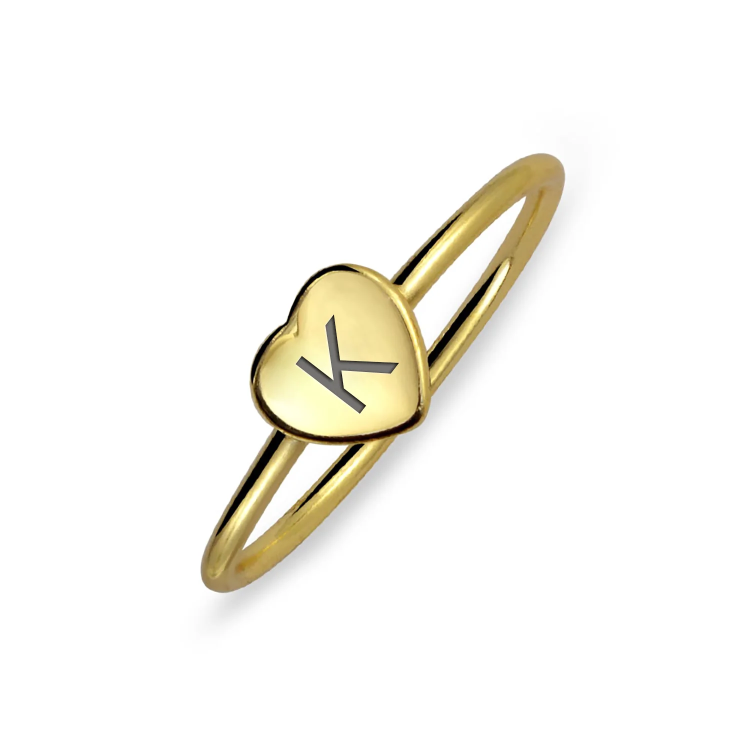 Tiny Minimalist Silver Ring Heart Shape Initial Monogram Gold Plated Sterling - Image 9