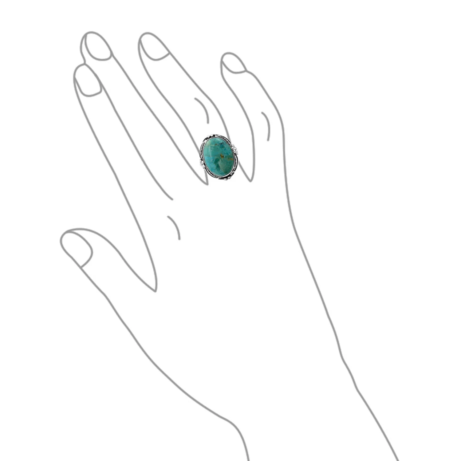 Southwestern Silver Ring with Leaf Design and Oval Turquoise Moonstone Gemstone - Image 5