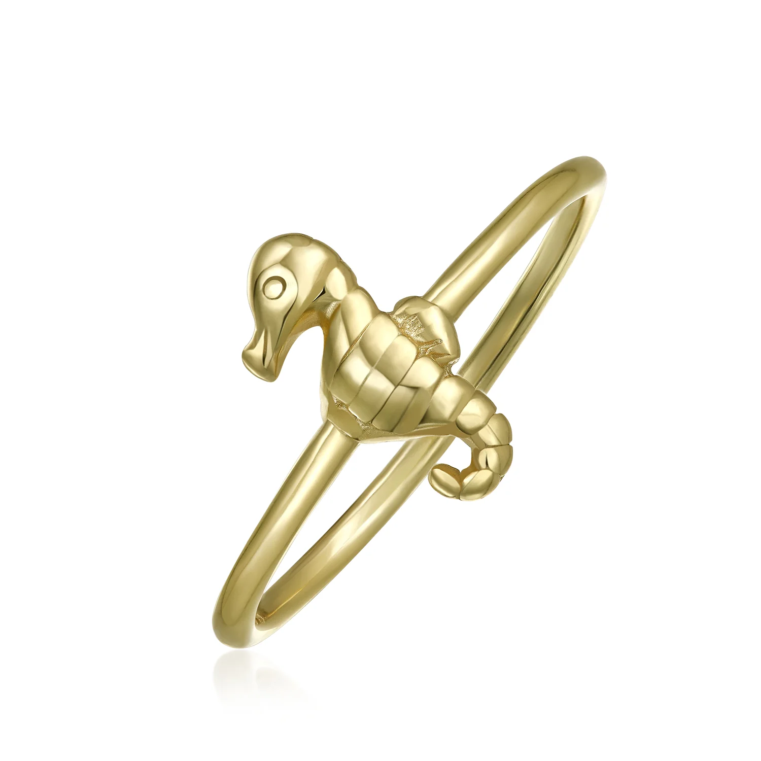 Minimalist Thin 1MM Band Stackable Nautical Seahorse Ring Gold Plated Silver - Image 6