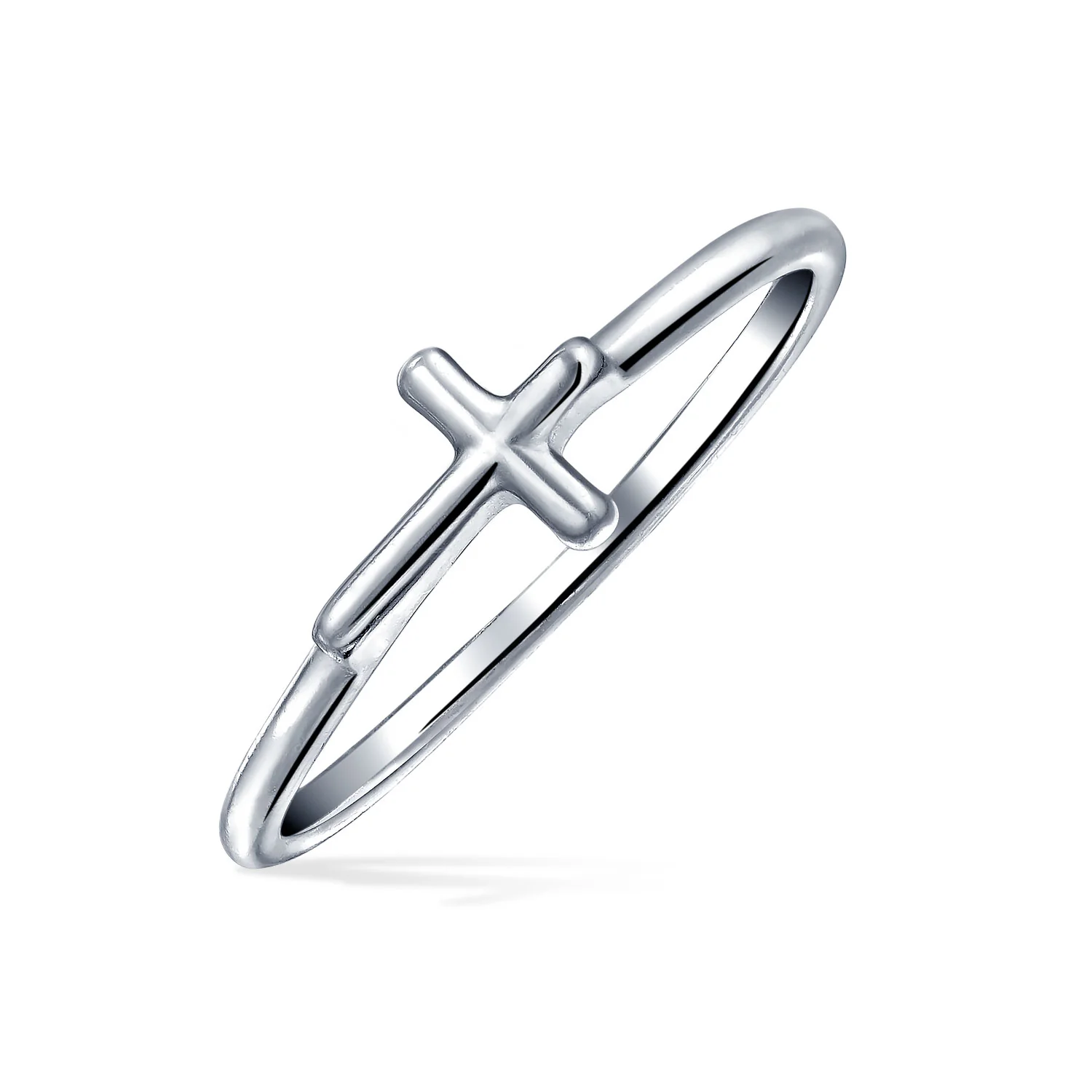 Tiny Stackable Religious Sideways Cross Ring 1MM Band .925 Sterling Silver - Image 4