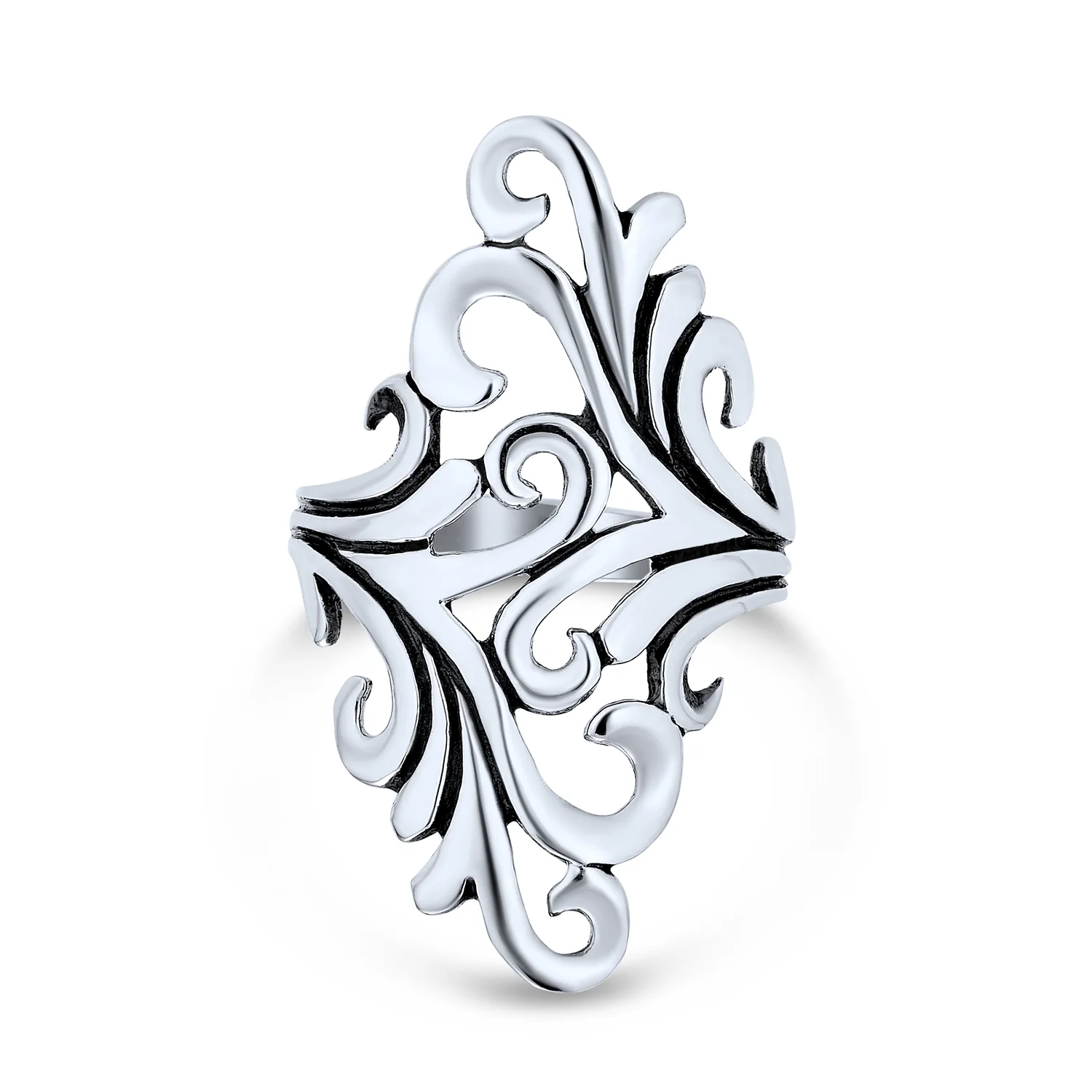 Nature Swirl Leaf Wrap Bypass Full Finger Statement Ring .925 Sterling Silver