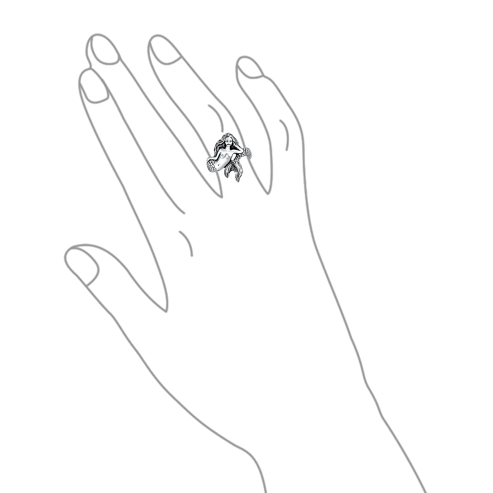 Nautical Mermaid Silver Ring with Oxidized Sterling Band - Image 7