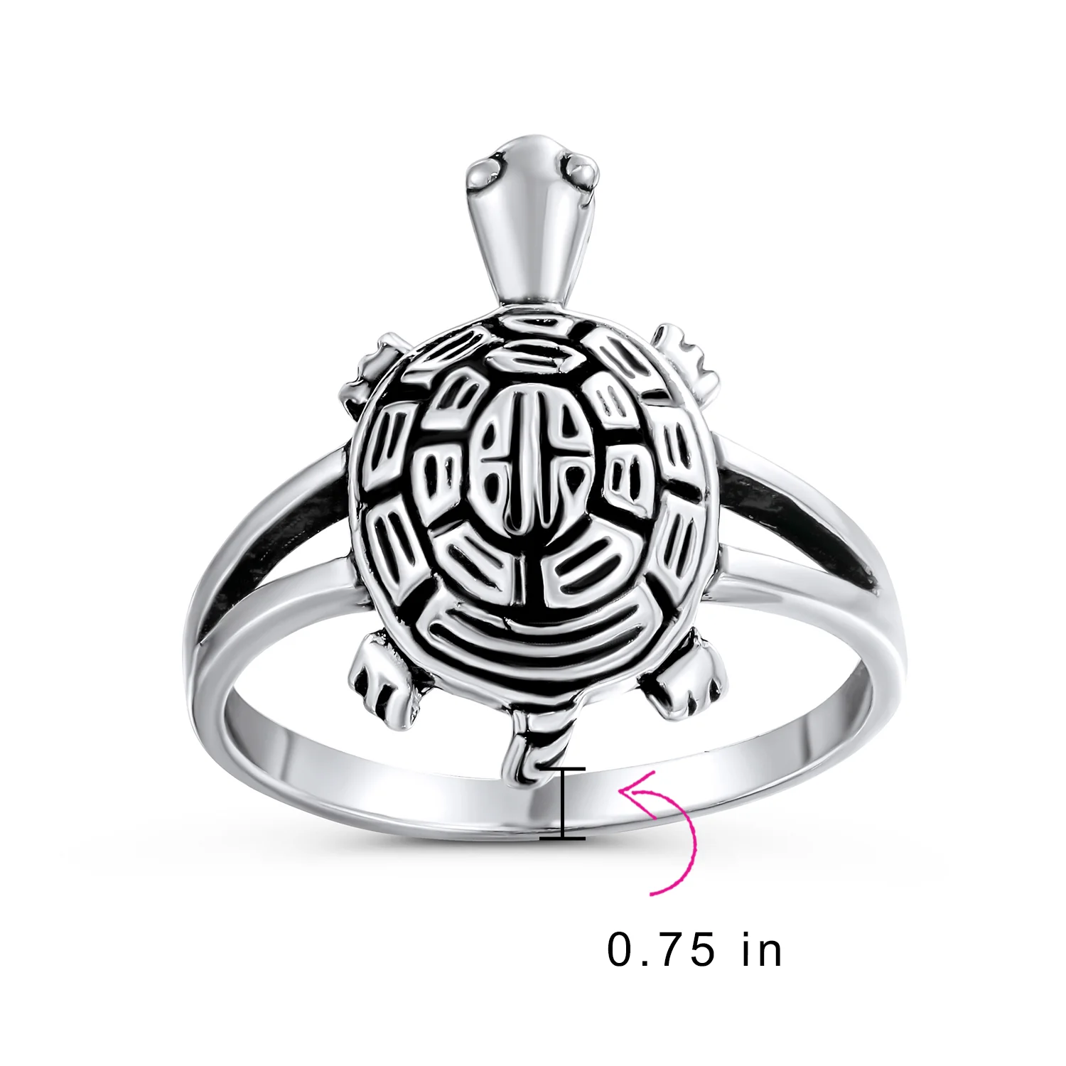 Nautical Sea Turtle Ring Band Oxidized Split Shank Ring - Image 3