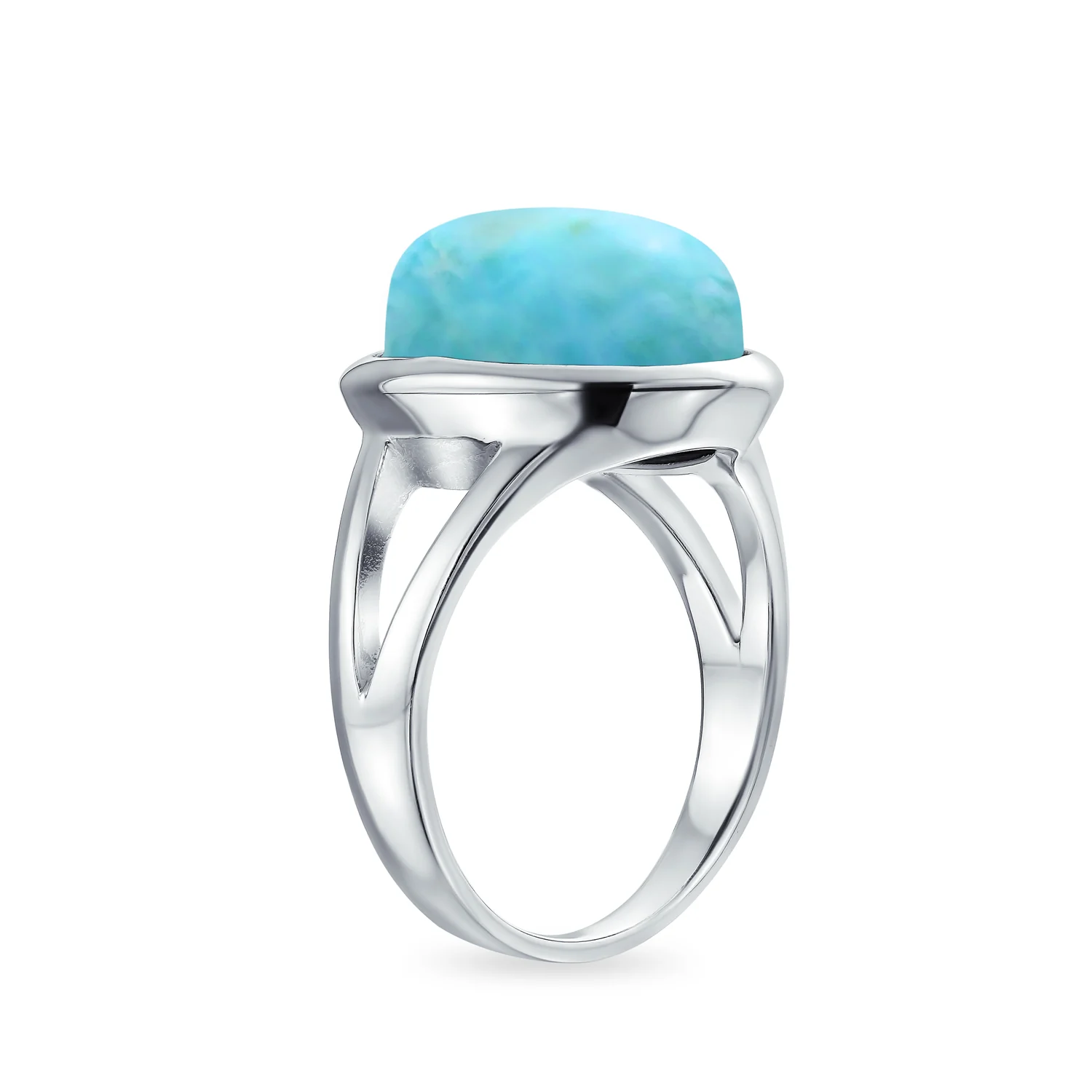 Oval Cabochon Moonstone Silver Ring with Split Shank Boho Statement Design - Image 10