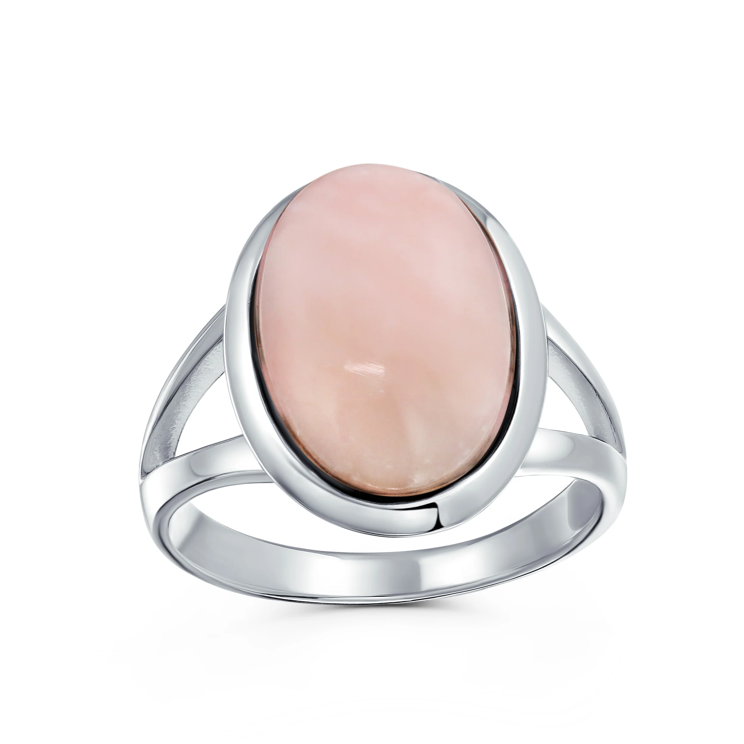 Oval Cabochon Moonstone Silver Ring with Split Shank Boho Statement Design - Image 4