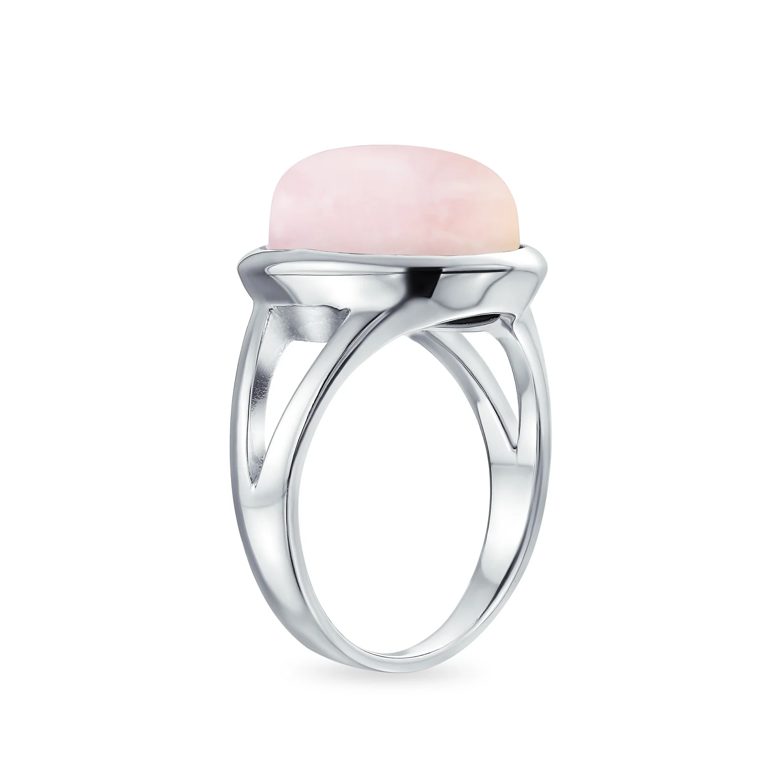 Oval Cabochon Moonstone Silver Ring with Split Shank Boho Statement Design - Image 8