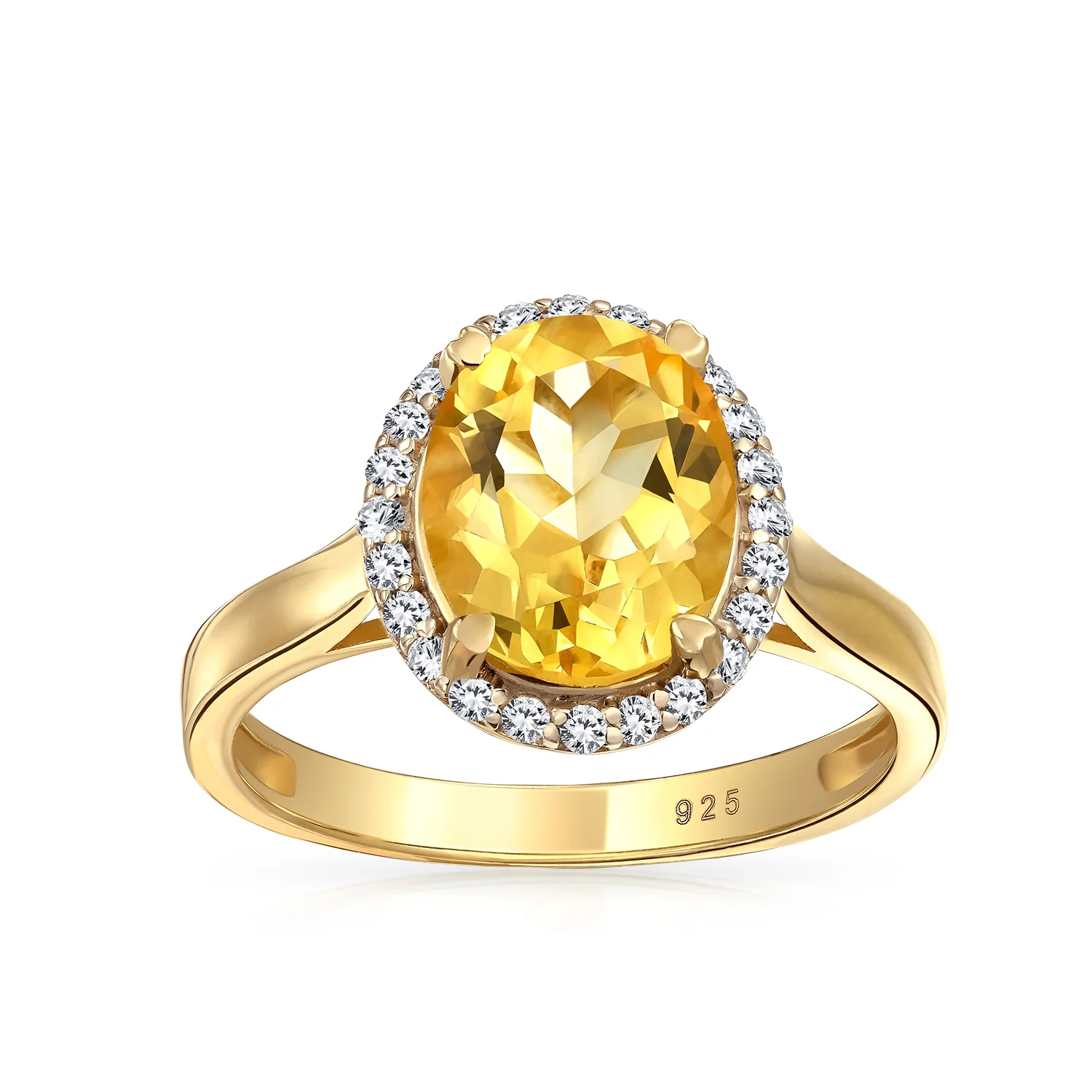 Classic Oval Gemstone Halo Statement Ring 3CT CZ Citrine, Zircon14K Gold Plated .925 Sterling Silver - Image 3