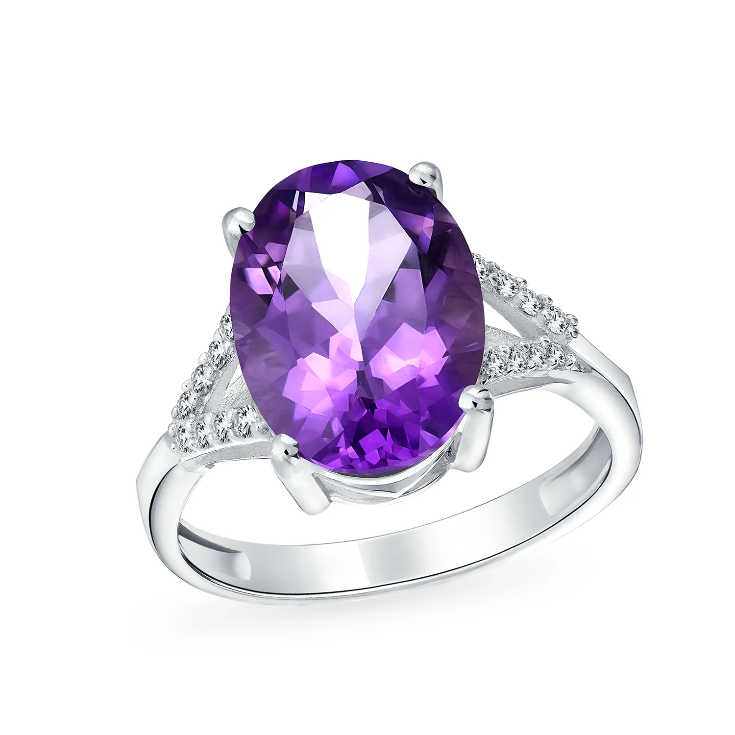 Classic Oval Gemstone Halo Statement Ring 3.8CT CZ Purple Amethyst, Zircon .925 Sterling Silver