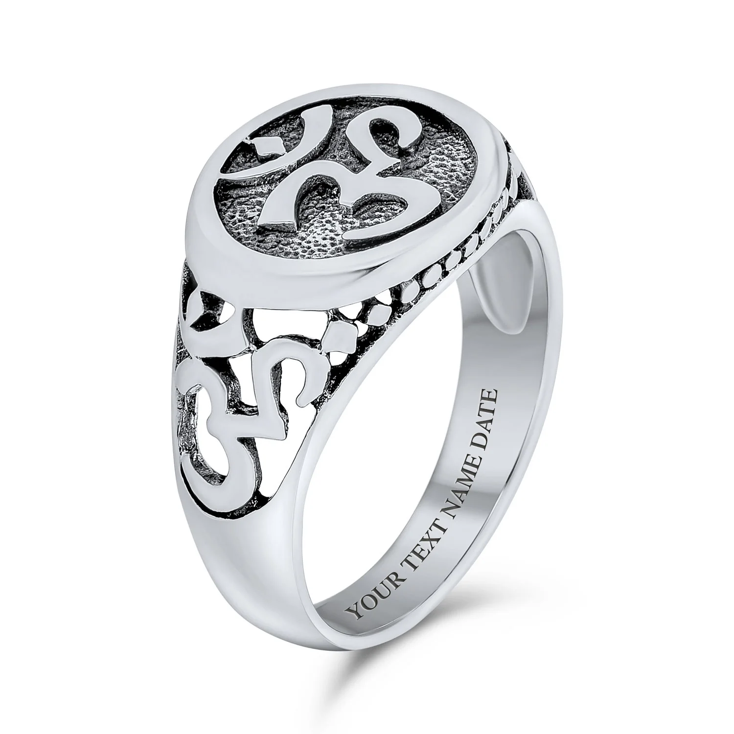 Spiritual Om Signet Ring With Devanagari Script Oxidized .925 Sterling Silver - Image 3