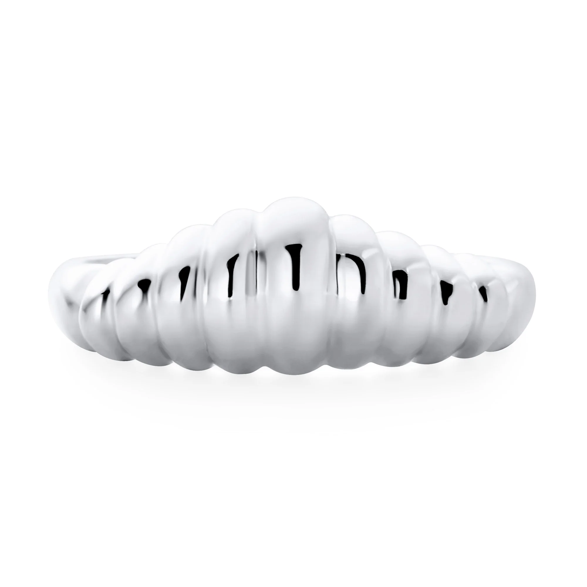 Ribbed Dome Croissant Silver Ring: Dainty Shrimp Band Thin Sterling - Image 2