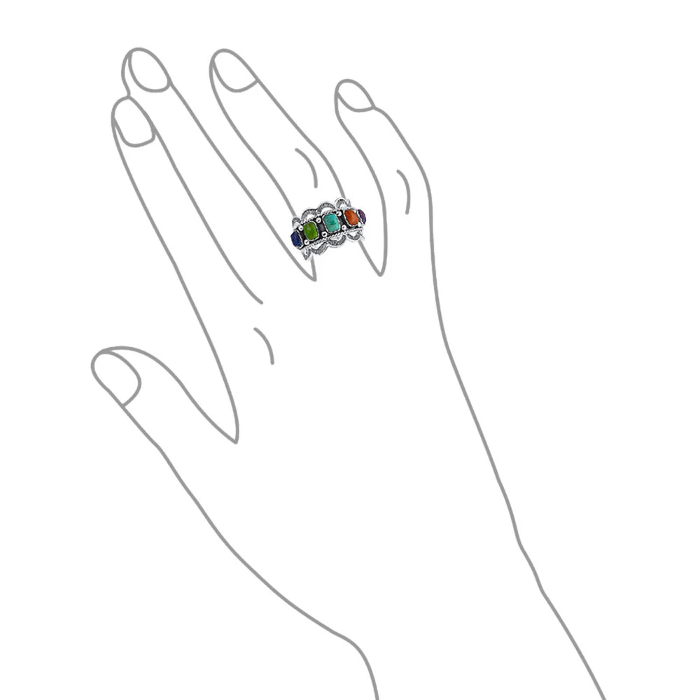 Southwest Boho Silver Ring with Multi-Color Gemstones in Sterling Silver - Image 3