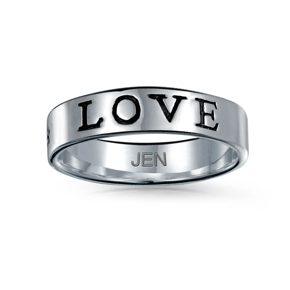 Sentimental Word Engraved LOVE WAITS Purity Ring Band Sterling Silver - Image 4