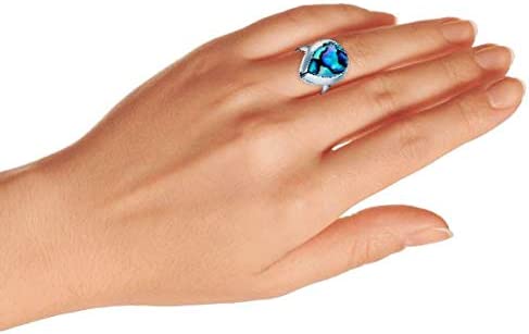 Silver Ring with Teardrop Bezel Rainbow Shell Abalone Boho Fashion Statement - Image 3