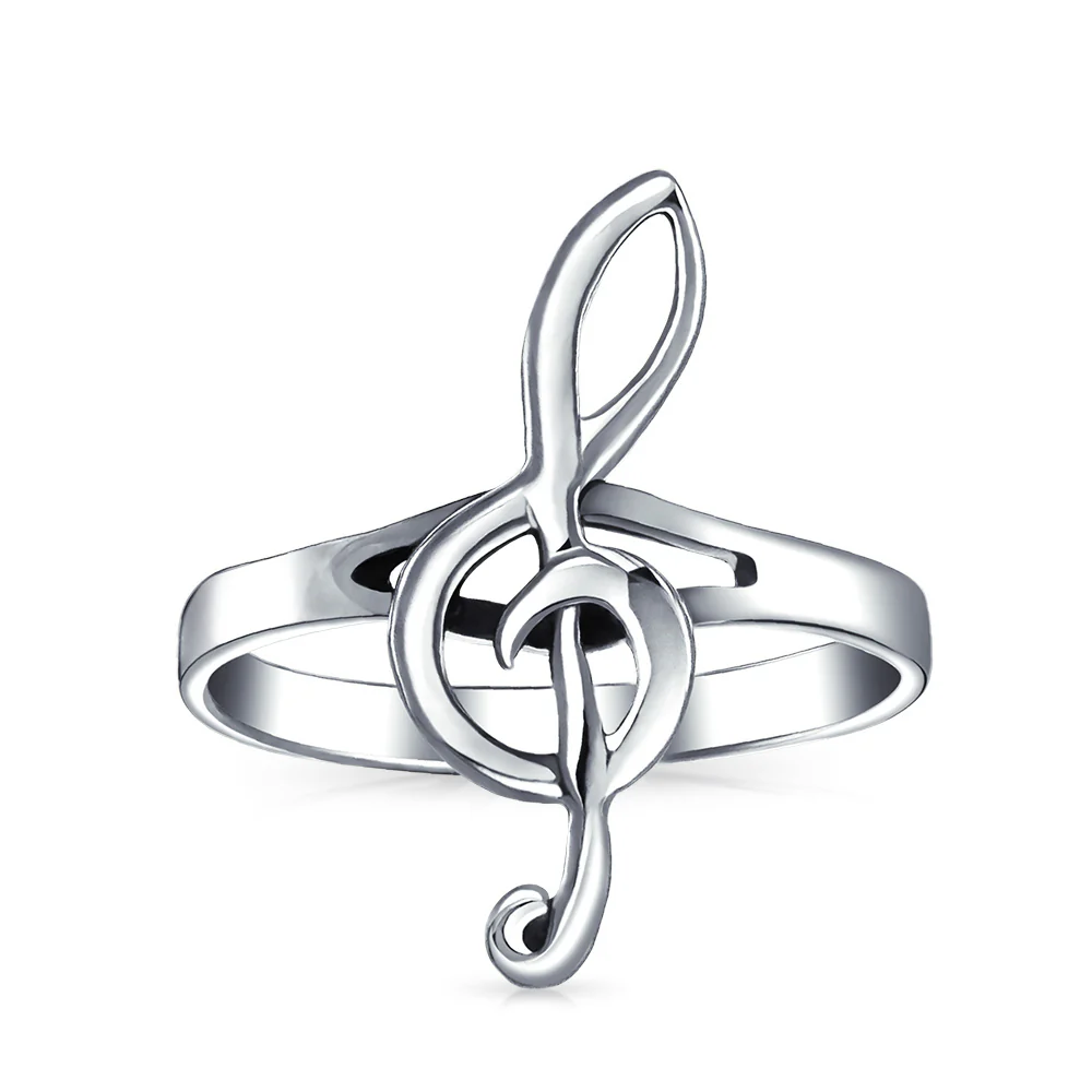 Musicians Treble Clef Music Note Signet Ring Oxidized .925 Sterling Silver - Image 2