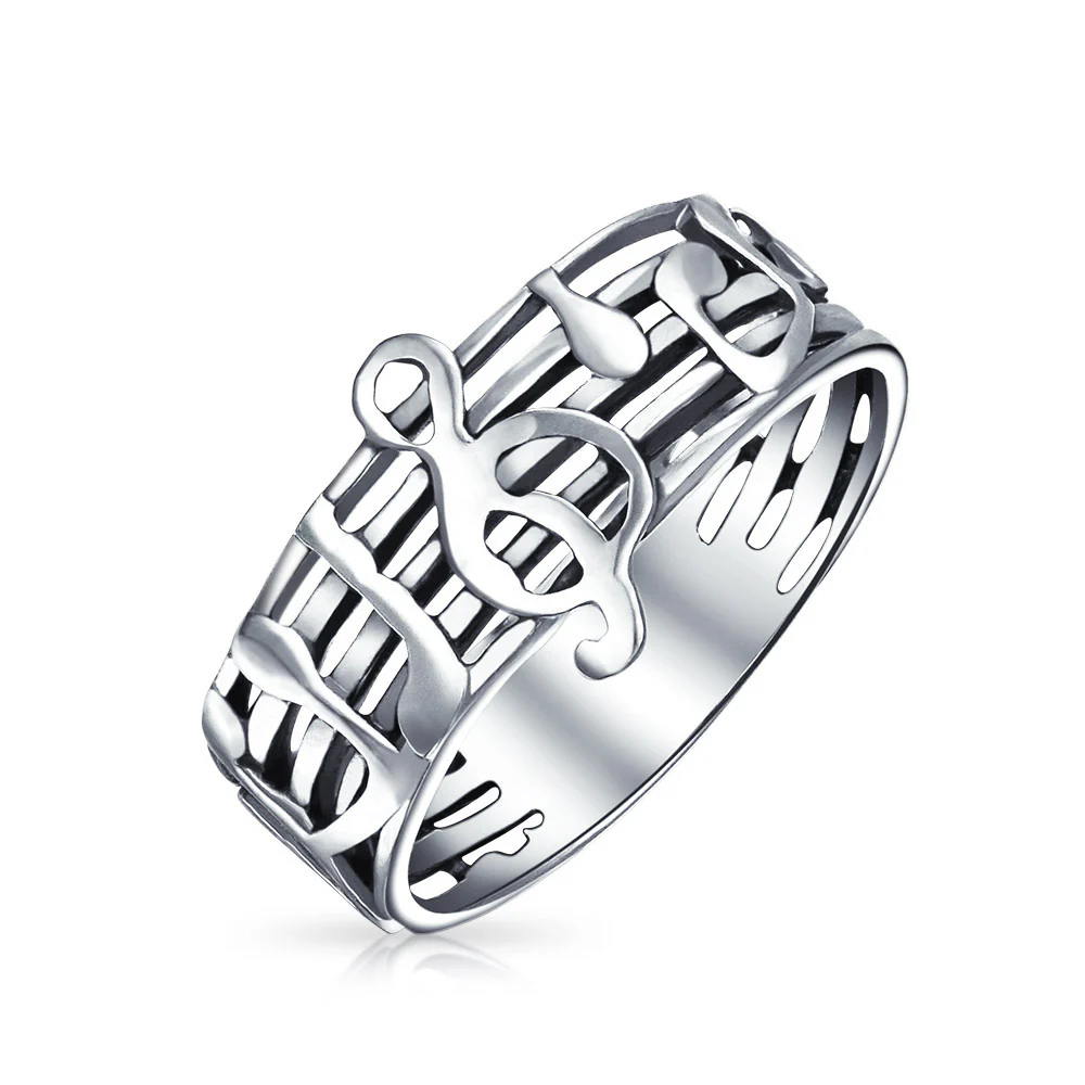 Musician Student Teacher Treble Clef Note Music Band Ring Oxidized .925 Sterling Silver - Image 4