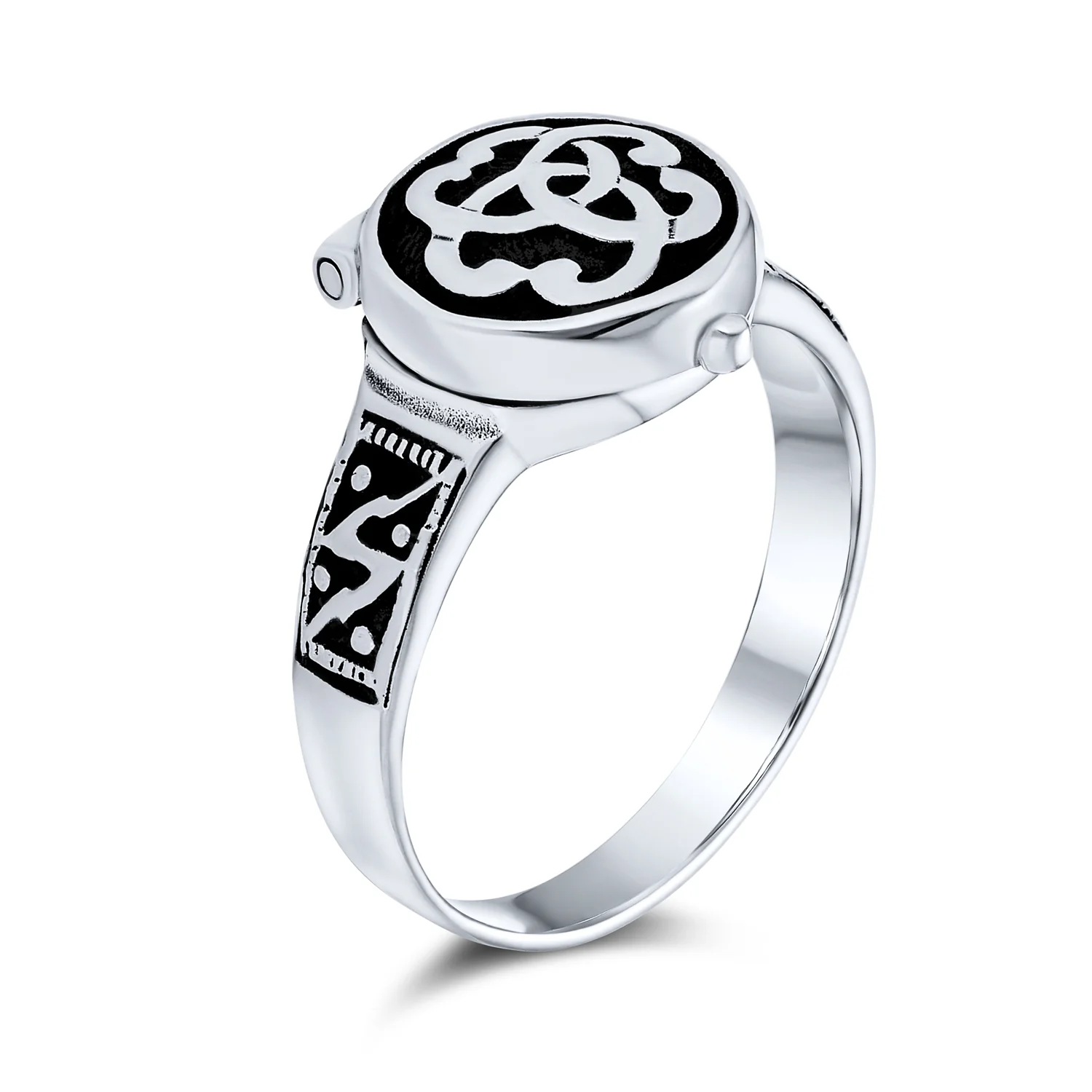Triquetra Celtic Knot Trinity Signet Poison Ring for Men Oxidized Silver - Image 3
