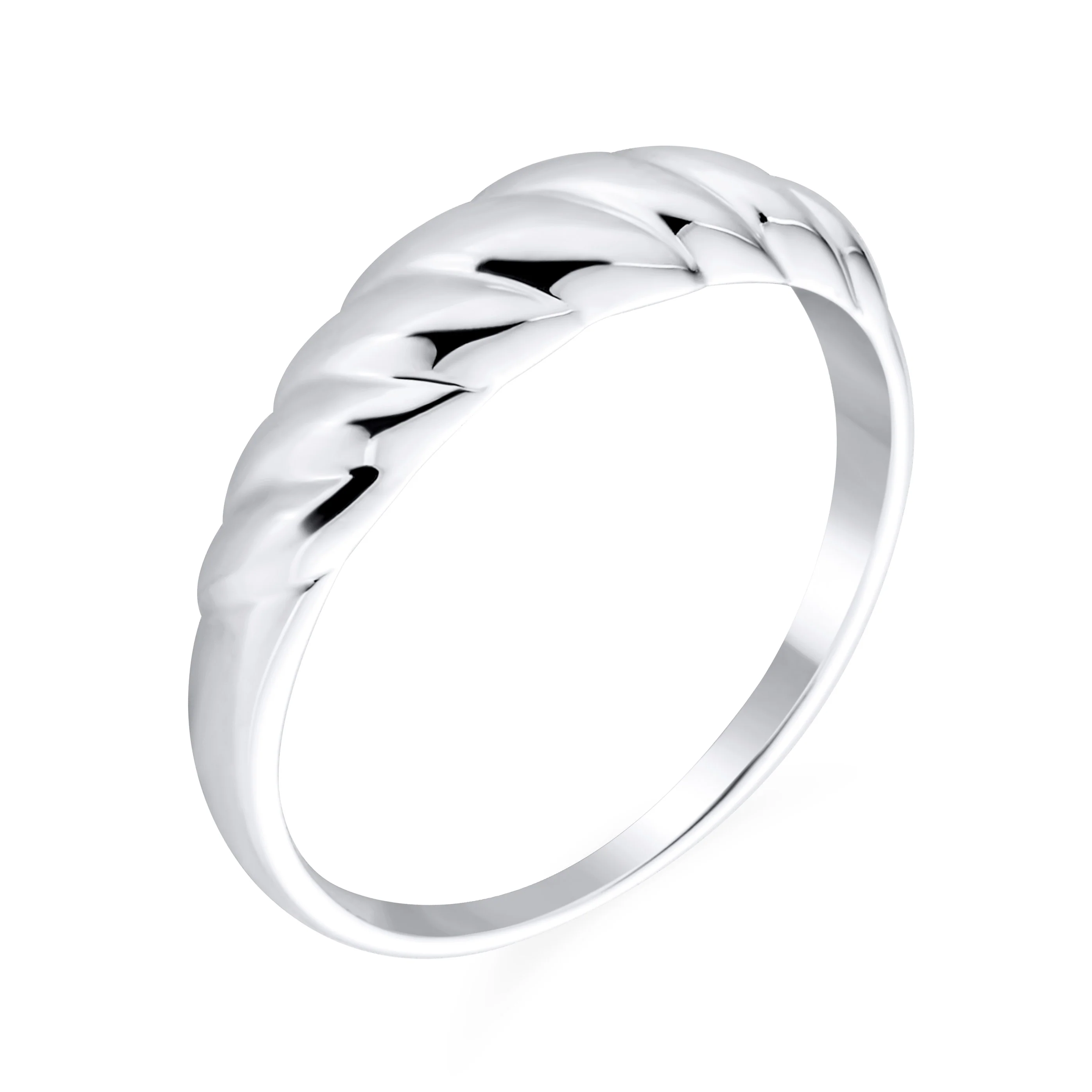 Twisted Rope Cable Silver Ring Braided Dome Croissant Design Sterling Silver