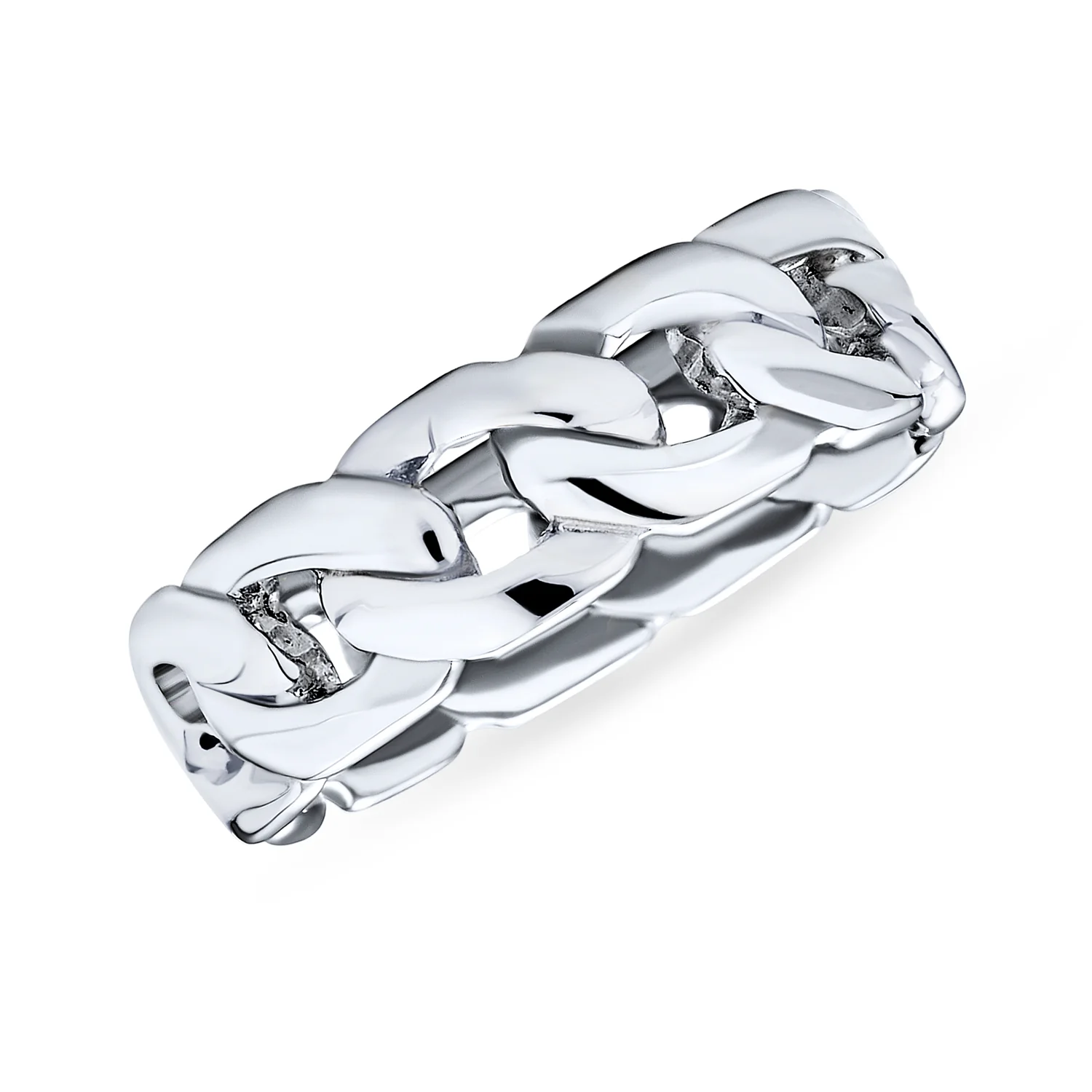Unisex Solid Curb Link Chain Band Rings Bands .925 Sterling Silver 6MM