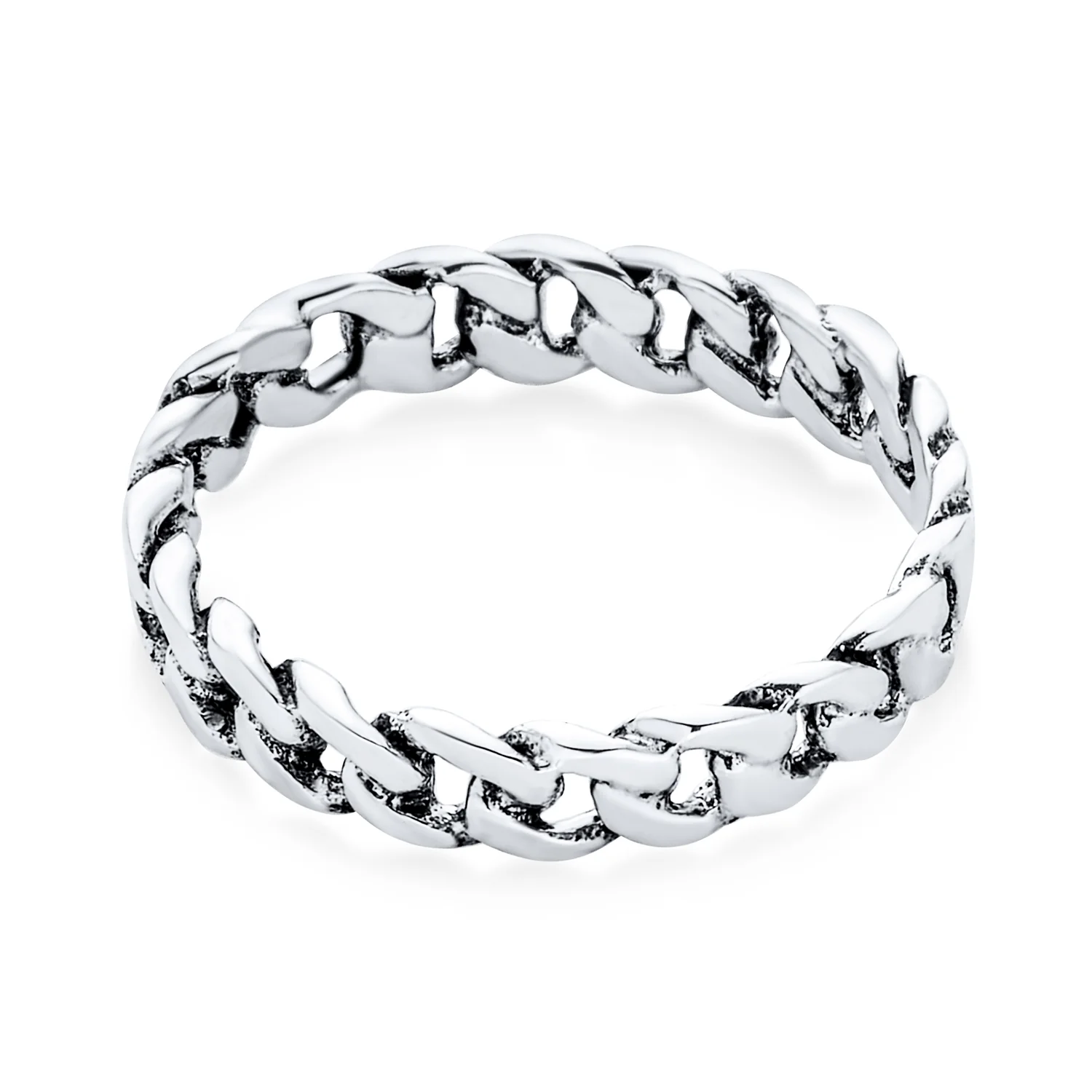 Solid Braided Curb Chain Link Ring Band .925 Sterling Silver 3MM - Image 2