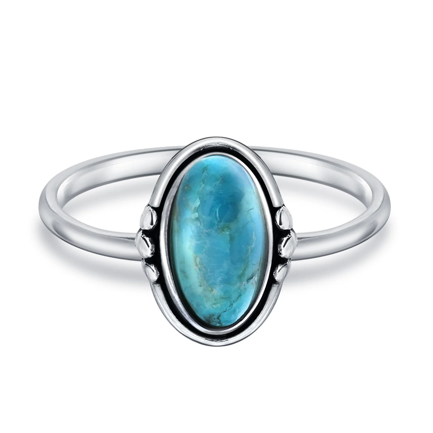 Western Boho Silver Ring with Oval Cabochon Gemstone and Thin Band - Image 10