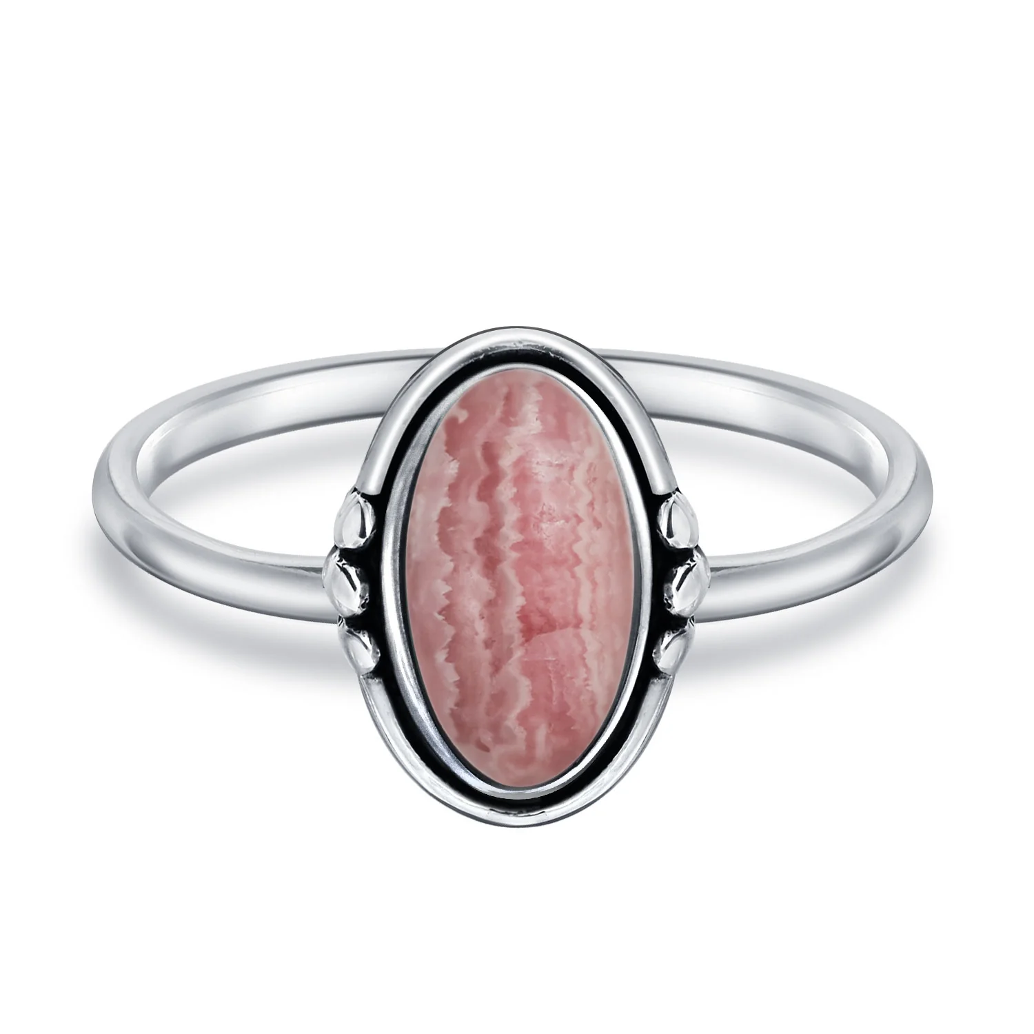 Western Boho Silver Ring with Oval Cabochon Gemstone and Thin Band - Image 12