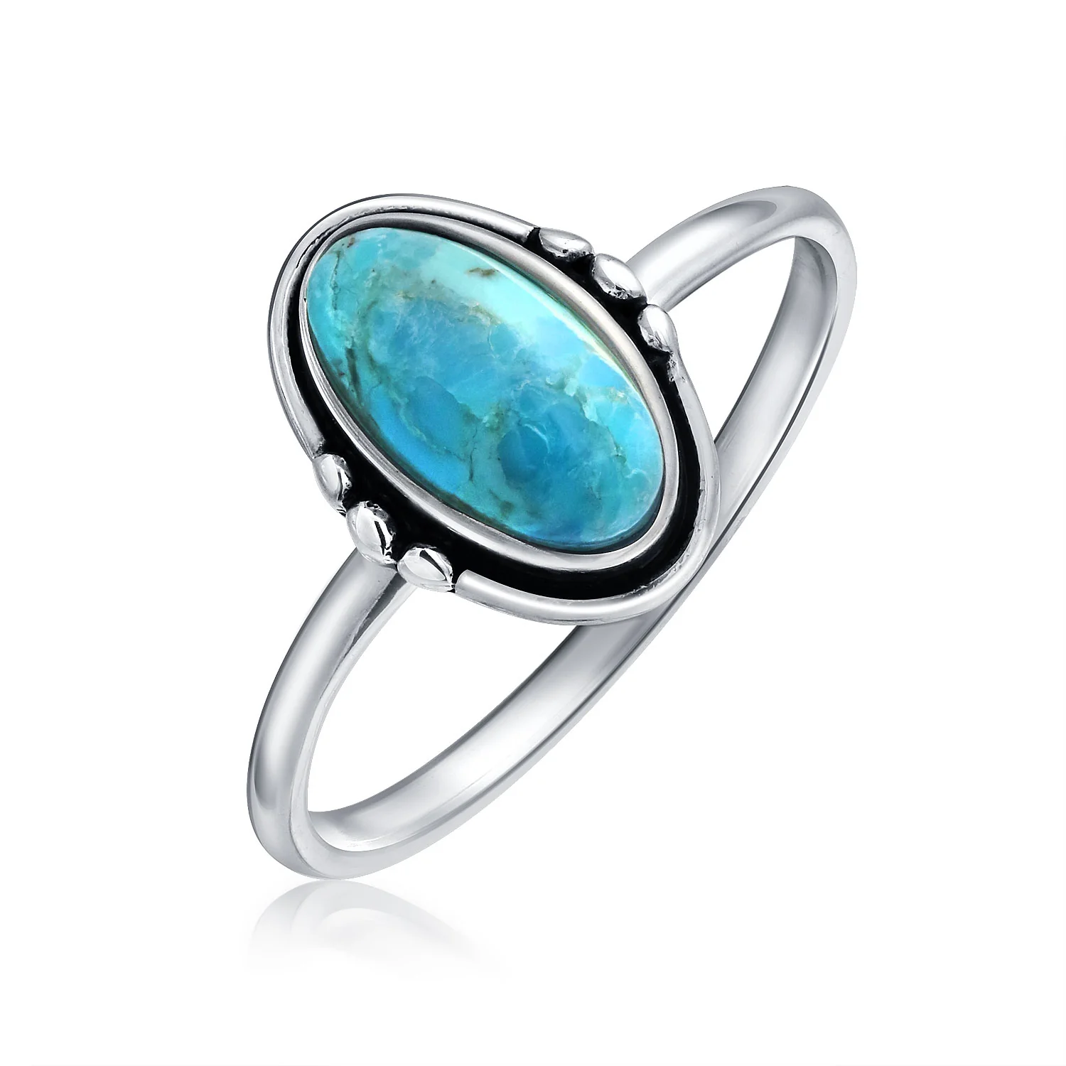 Western Boho Silver Ring with Oval Cabochon Gemstone and Thin Band - Image 4