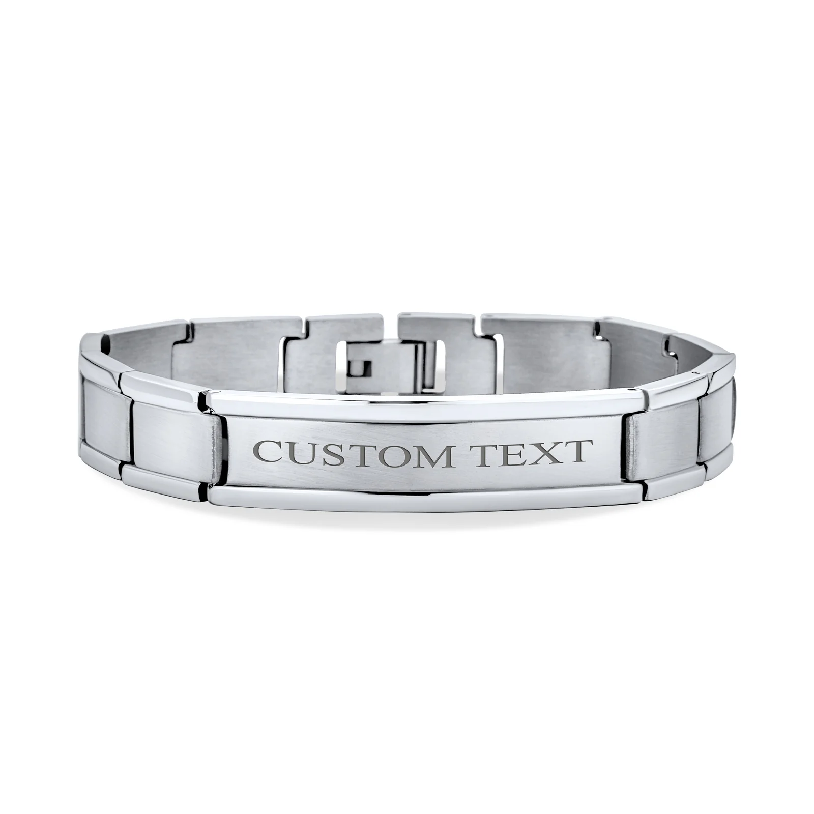 Silver Tone Stainless Steel ID Bracelet for Men with Name Tag 8 Inch Watchband - Image 4