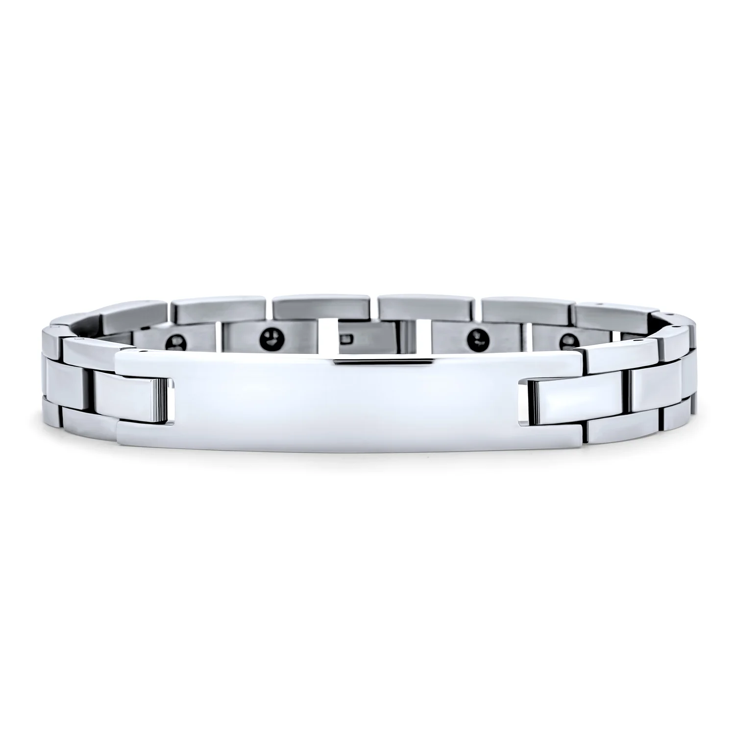 Men's Identification ID Bracelet Black Name Tag Stainless Steel 8.5 Inch