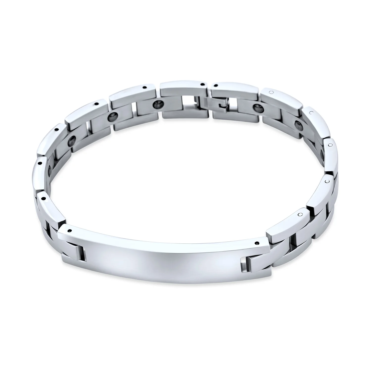 Men's Identification ID Bracelet Black Name Tag Stainless Steel 8.5 Inch - Image 2