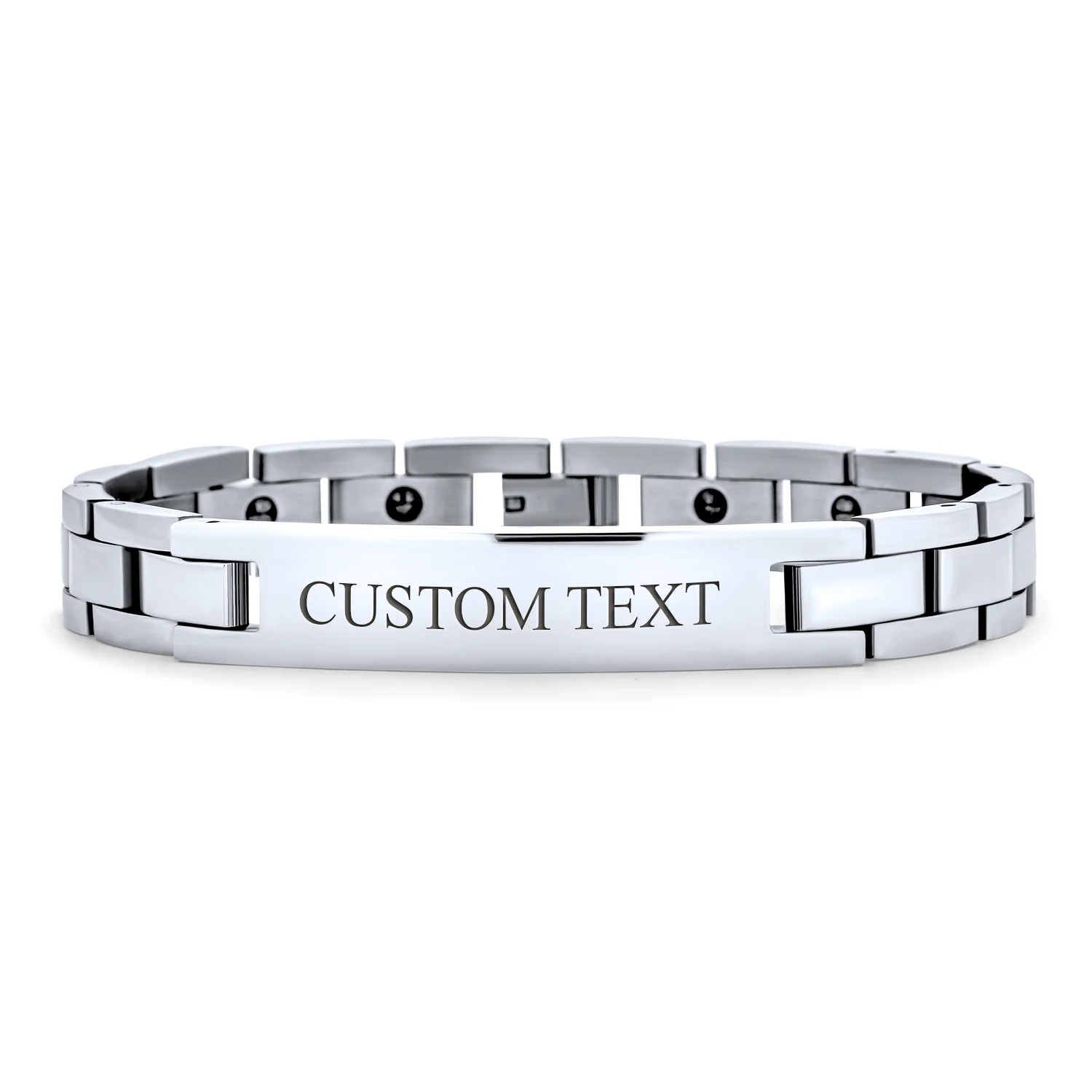 Men's Identification ID Bracelet Black Name Tag Stainless Steel 8.5 Inch - Image 3