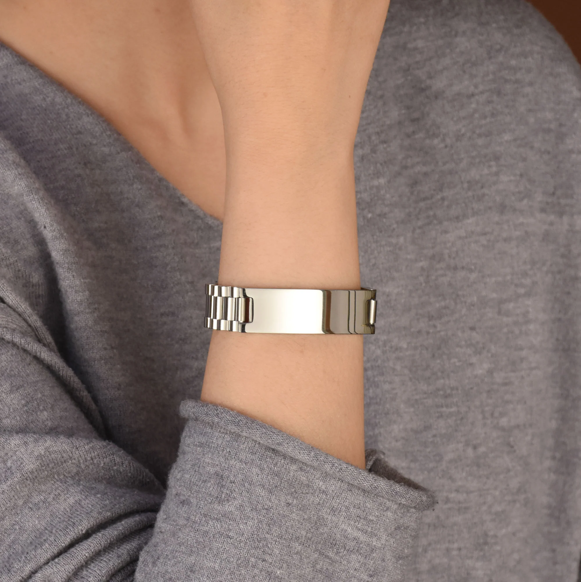 Silver Tone Stainless Steel ID Bracelet with Name Plate for Men - 8 8.5 Inch - Image 3