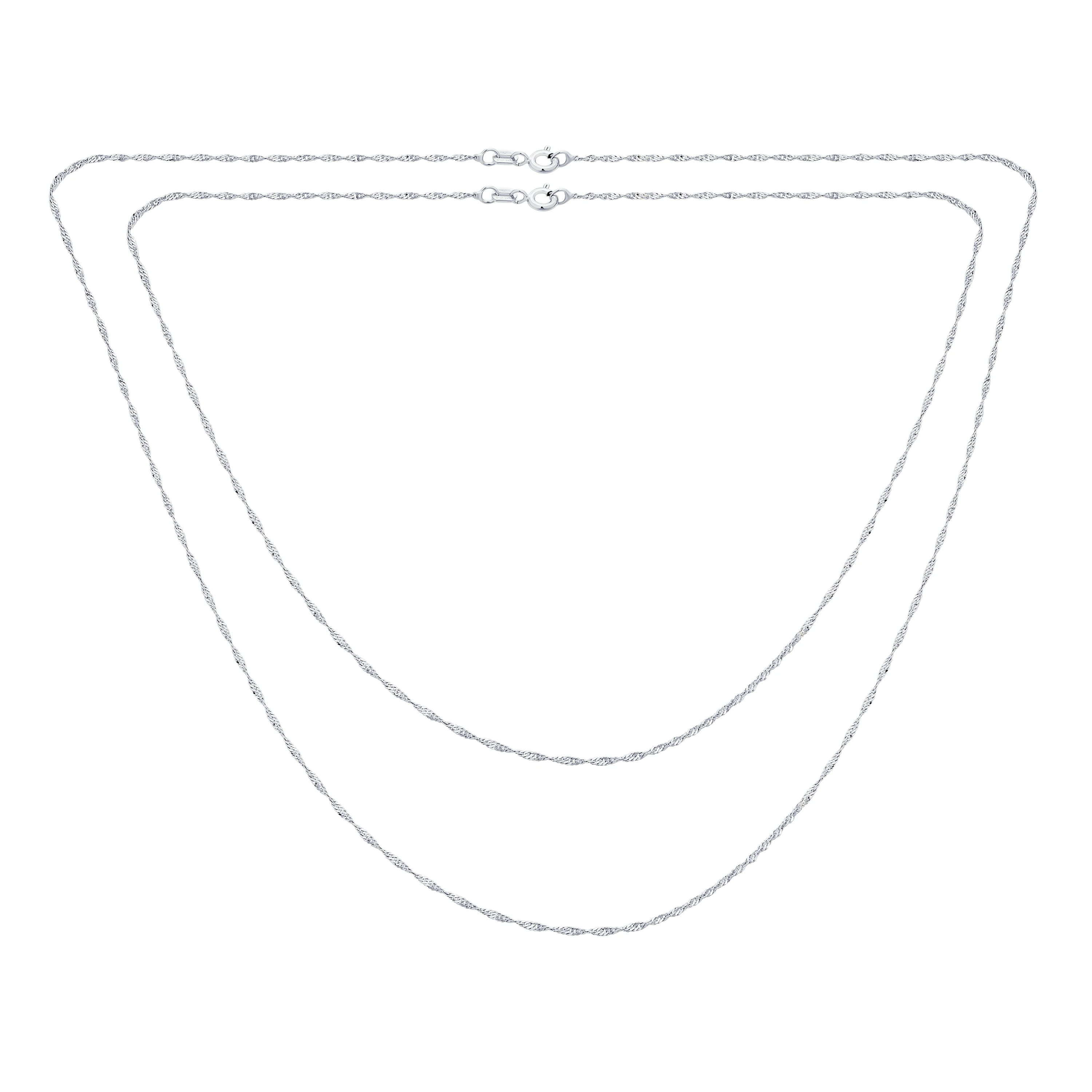 Set of 2 Thin 1.5MM Sterling Silver Singapore Rope Chain Necklace 20 & 24 Inch