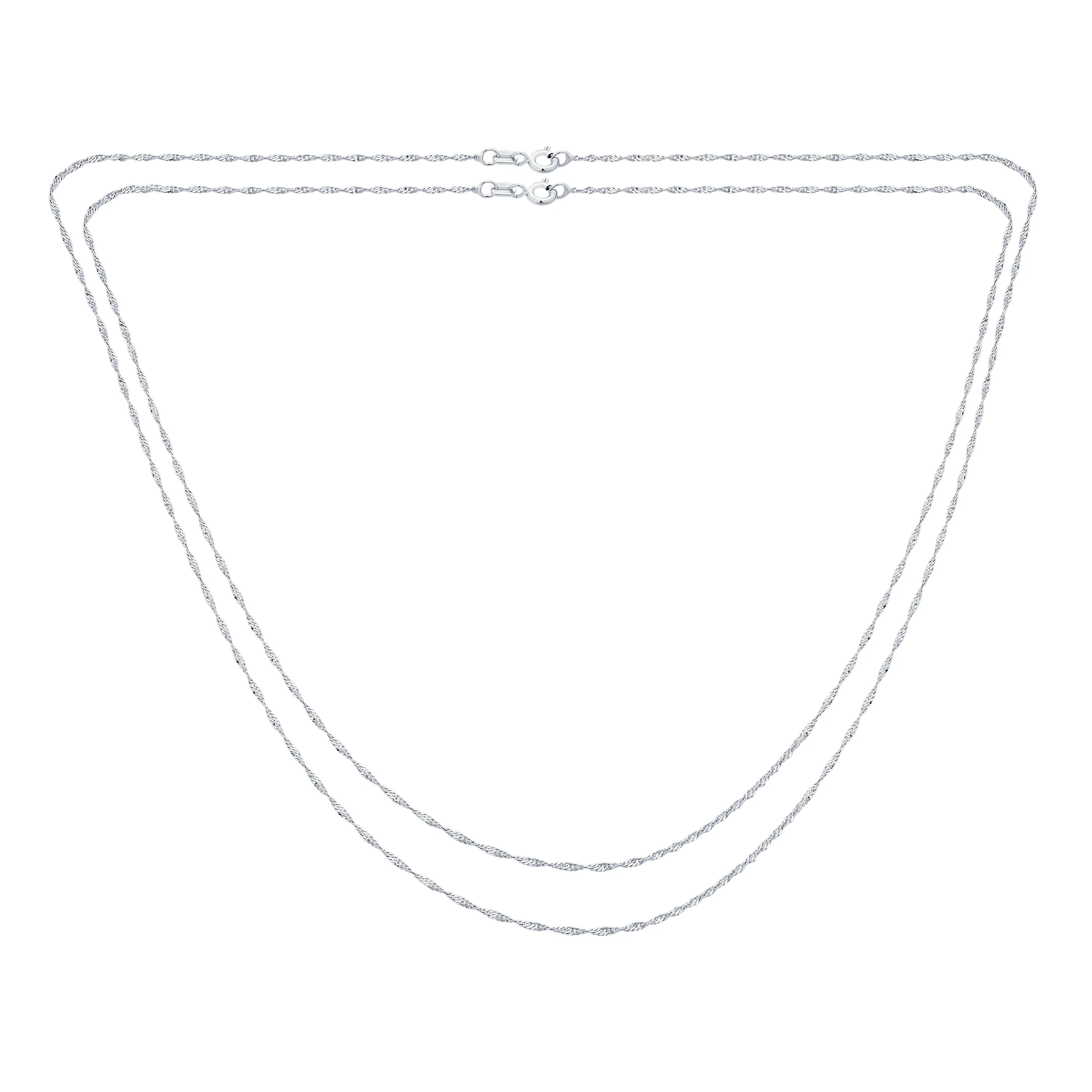 Set of 2 Thin 1.5MM Sterling Silver Singapore Rope Chain Necklace 16 & 18 Inch