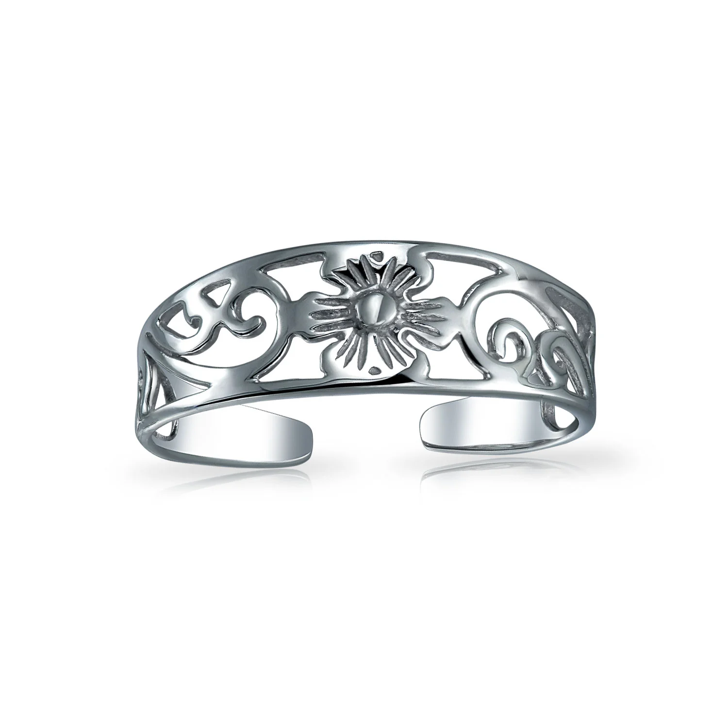 Set of 2 Flowers Vine Carved Swirl Filigree Midi Toe Ring Sterling Silver - Image 2